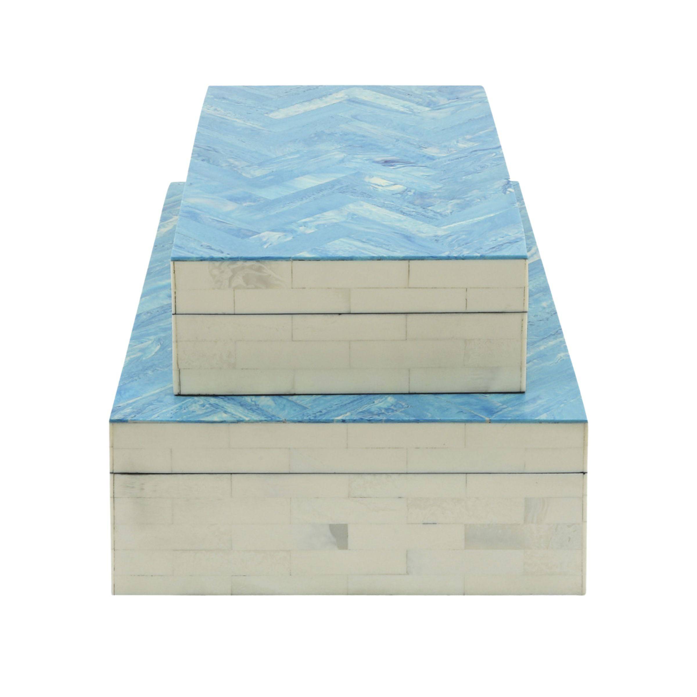 Set Of 2 Herringbone Resin Boxes - Blue 16142 -  Decorative Boxes - ebarza Furniture UAE | Shop Modern Furniture in Abu Dhabi & Dubai - مفروشات ايبازرا في الامارات | تسوق اثاث عصري وديكورات مميزة في دبي وابوظبي
