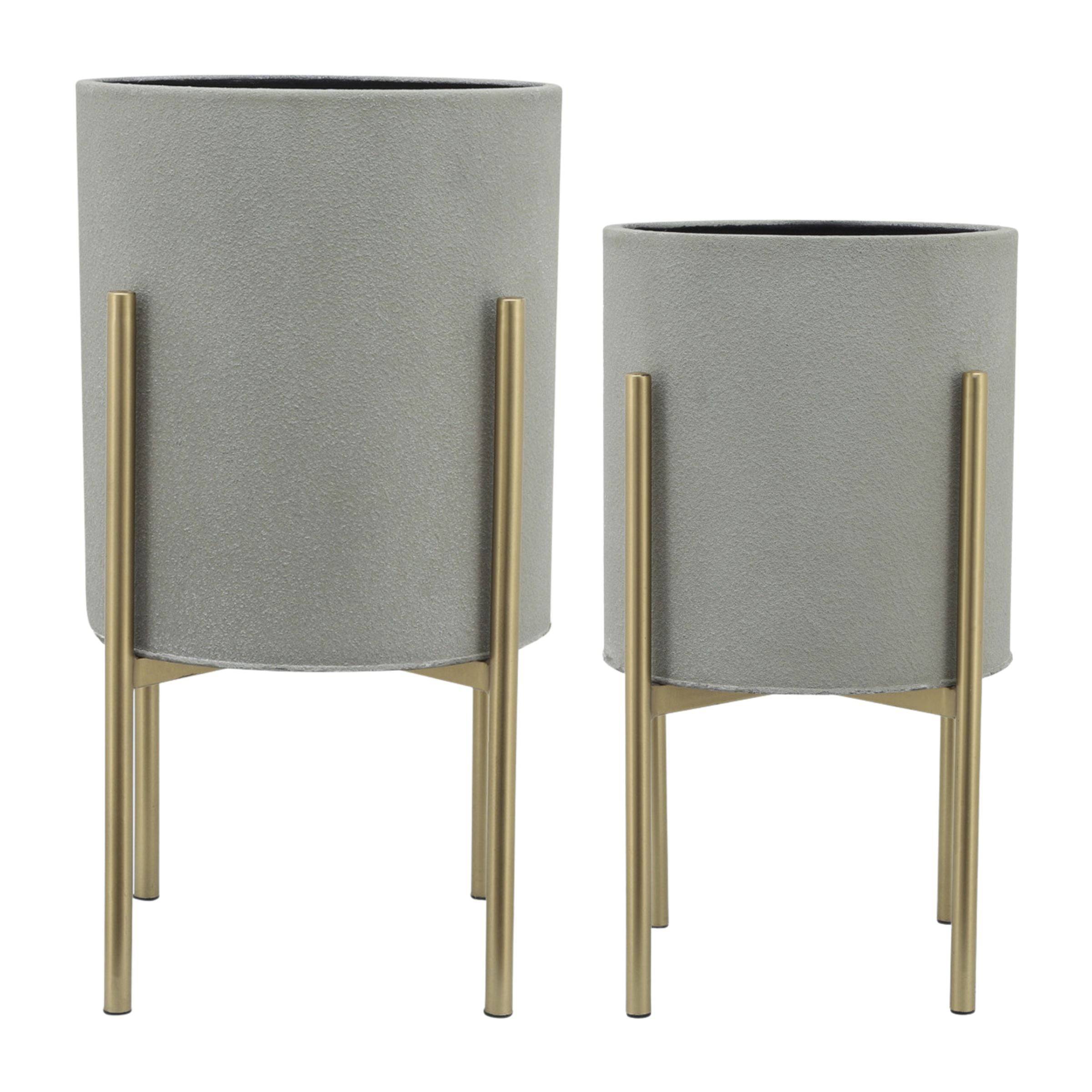 Set Of 2 Planter On Metal Stand - Putty And Gold 12629-04 -  Planter Boxes - ebarza Furniture UAE | Shop Modern Furniture in Abu Dhabi & Dubai - مفروشات ايبازرا في الامارات | تسوق اثاث عصري وديكورات مميزة في دبي وابوظبي