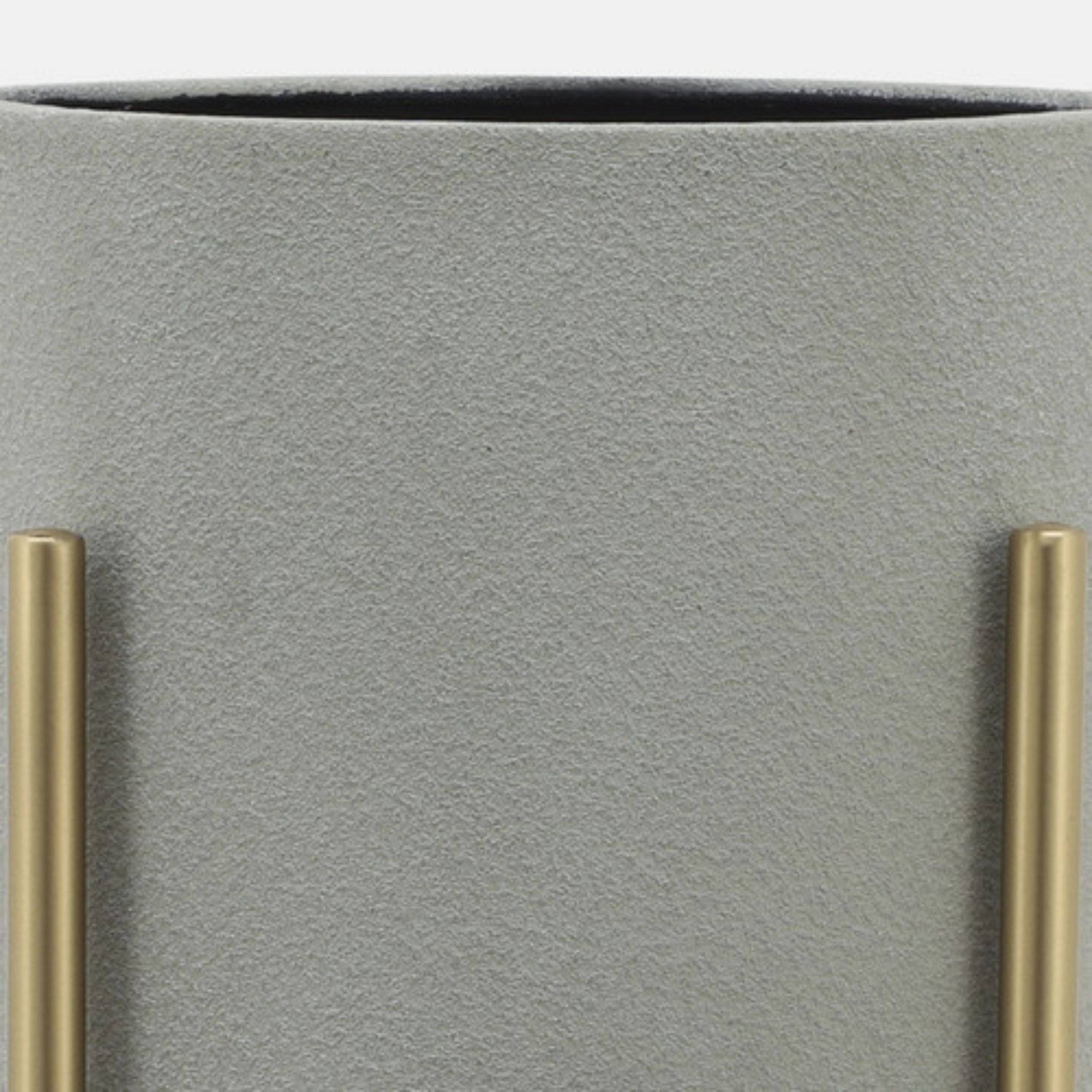 Set Of 2 Planter On Metal Stand - Putty And Gold 12629-04 -  Planter Boxes - ebarza Furniture UAE | Shop Modern Furniture in Abu Dhabi & Dubai - مفروشات ايبازرا في الامارات | تسوق اثاث عصري وديكورات مميزة في دبي وابوظبي