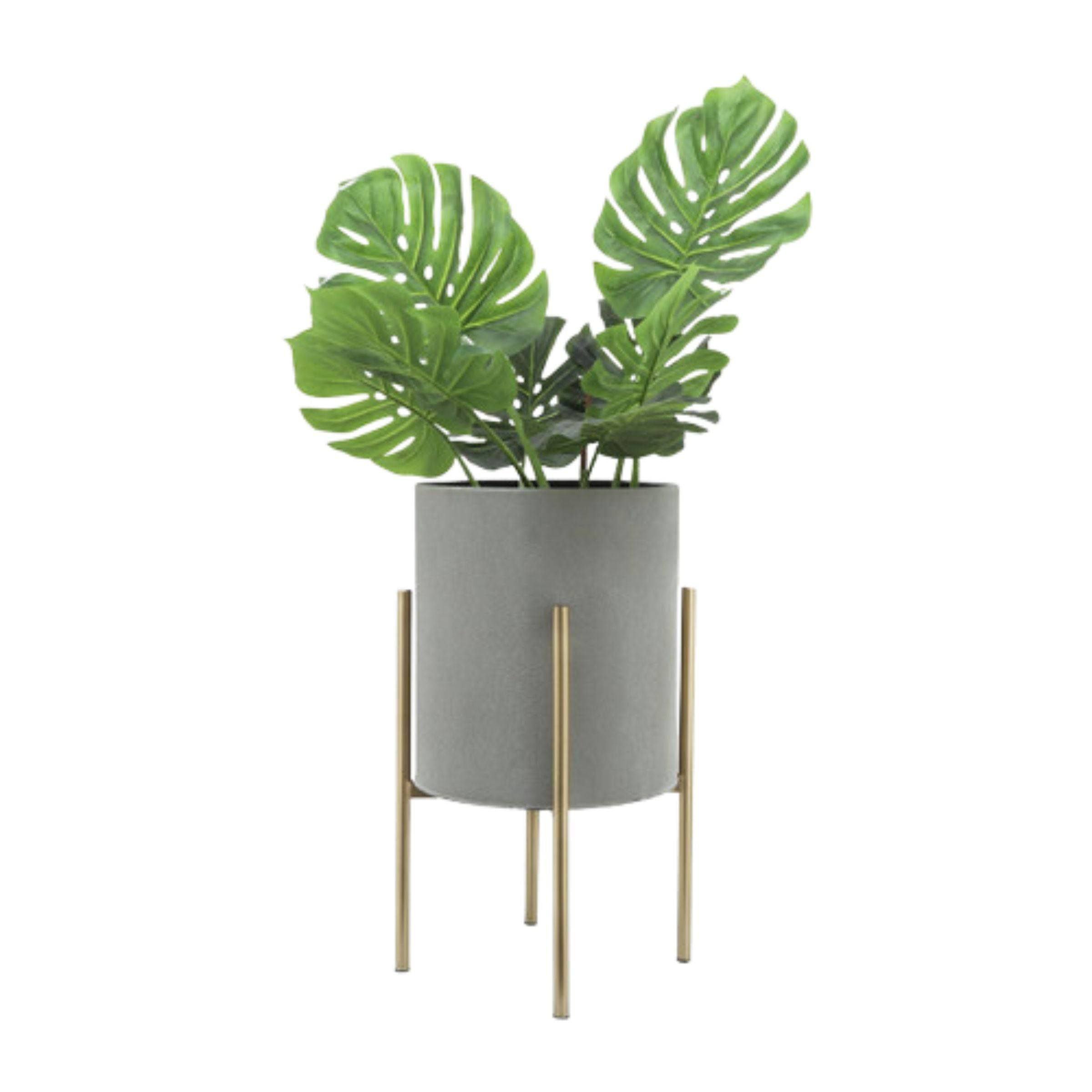Set Of 2 Planter On Metal Stand - Putty And Gold 12629-04 -  Planter Boxes - ebarza Furniture UAE | Shop Modern Furniture in Abu Dhabi & Dubai - مفروشات ايبازرا في الامارات | تسوق اثاث عصري وديكورات مميزة في دبي وابوظبي