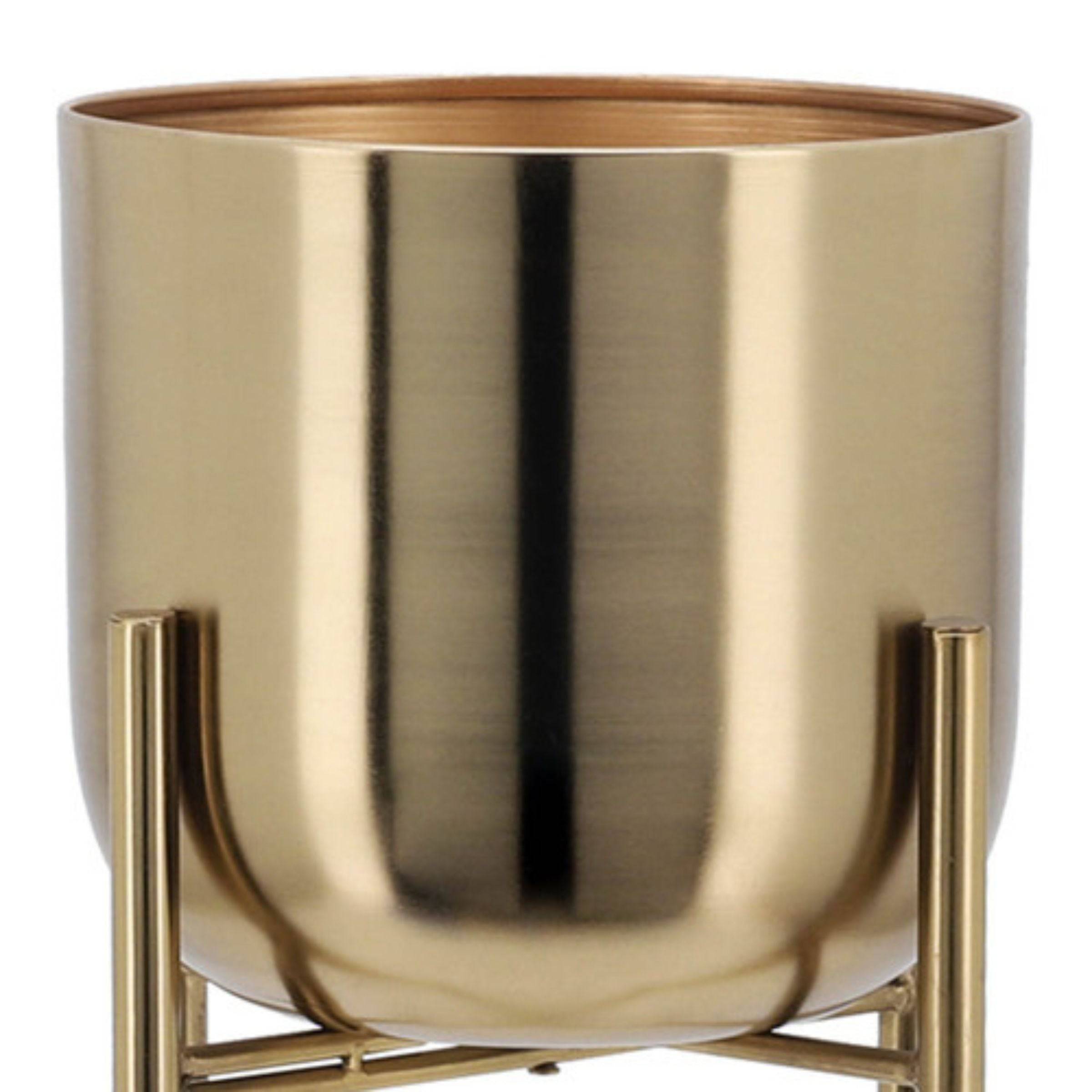 Set Of 3 Metal Planters On Stand - 40,30,20 Cm - Gold 14630 -  Planter Boxes - ebarza Furniture UAE | Shop Modern Furniture in Abu Dhabi & Dubai - مفروشات ايبازرا في الامارات | تسوق اثاث عصري وديكورات مميزة في دبي وابوظبي