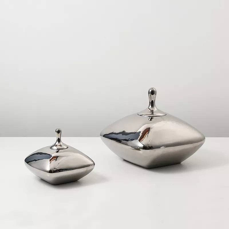 Silver Ceramic Jar - Medium Fd-D22043B -  Vases - ebarza Furniture UAE | Shop Modern Furniture in Abu Dhabi & Dubai - مفروشات ايبازرا في الامارات | تسوق اثاث عصري وديكورات مميزة في دبي وابوظبي