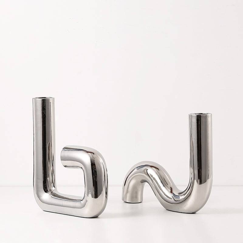 Silver Curved Ornament Fa-D21109 -  Vases - ebarza Furniture UAE | Shop Modern Furniture in Abu Dhabi & Dubai - مفروشات ايبازرا في الامارات | تسوق اثاث عصري وديكورات مميزة في دبي وابوظبي