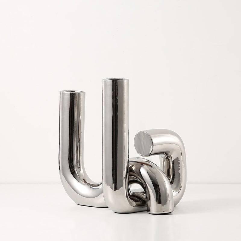Silver Curved Ornament Fa-D21109 -  Vases - ebarza Furniture UAE | Shop Modern Furniture in Abu Dhabi & Dubai - مفروشات ايبازرا في الامارات | تسوق اثاث عصري وديكورات مميزة في دبي وابوظبي