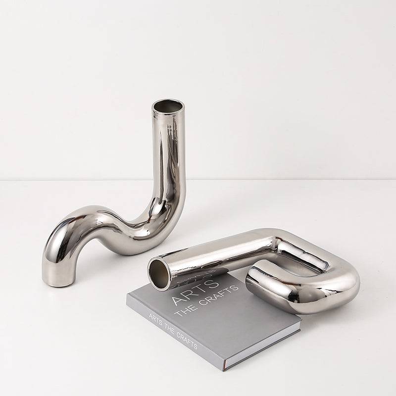 Silver Curved Ornament Fa-D21109 -  Vases - ebarza Furniture UAE | Shop Modern Furniture in Abu Dhabi & Dubai - مفروشات ايبازرا في الامارات | تسوق اثاث عصري وديكورات مميزة في دبي وابوظبي