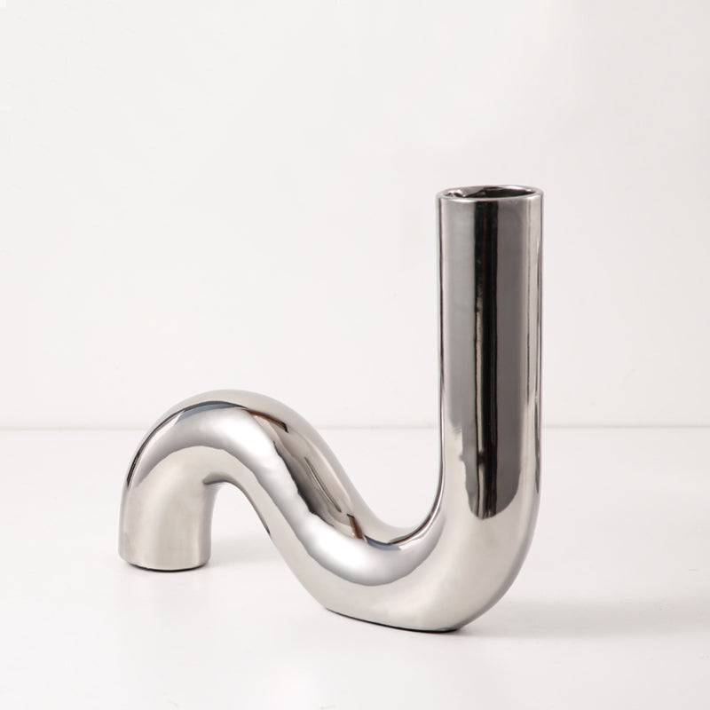 Silver Curved Ornament Fa-D21109 -  Vases - ebarza Furniture UAE | Shop Modern Furniture in Abu Dhabi & Dubai - مفروشات ايبازرا في الامارات | تسوق اثاث عصري وديكورات مميزة في دبي وابوظبي