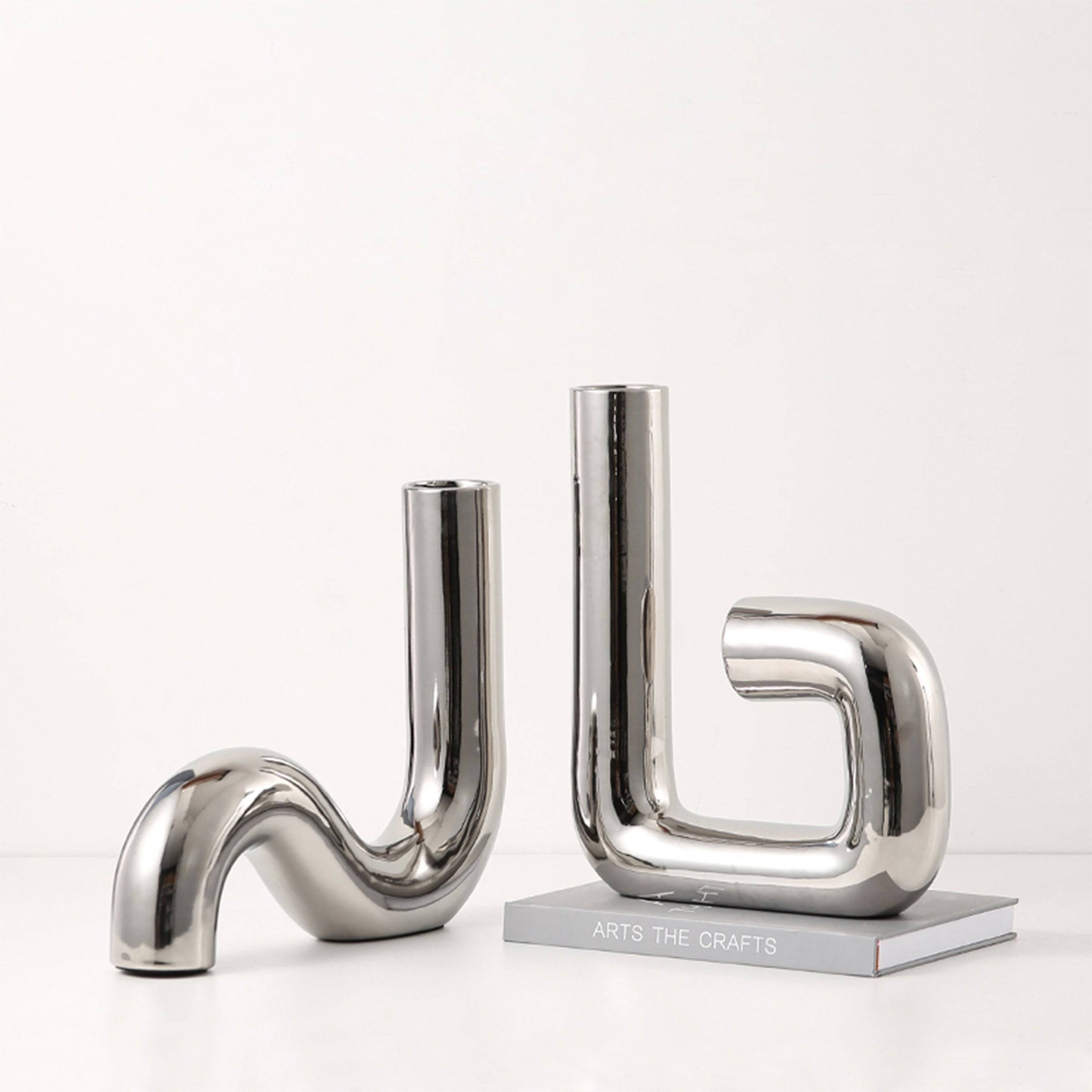 Silver Curved Ornament Fa-D21109 -  Vases - ebarza Furniture UAE | Shop Modern Furniture in Abu Dhabi & Dubai - مفروشات ايبازرا في الامارات | تسوق اثاث عصري وديكورات مميزة في دبي وابوظبي