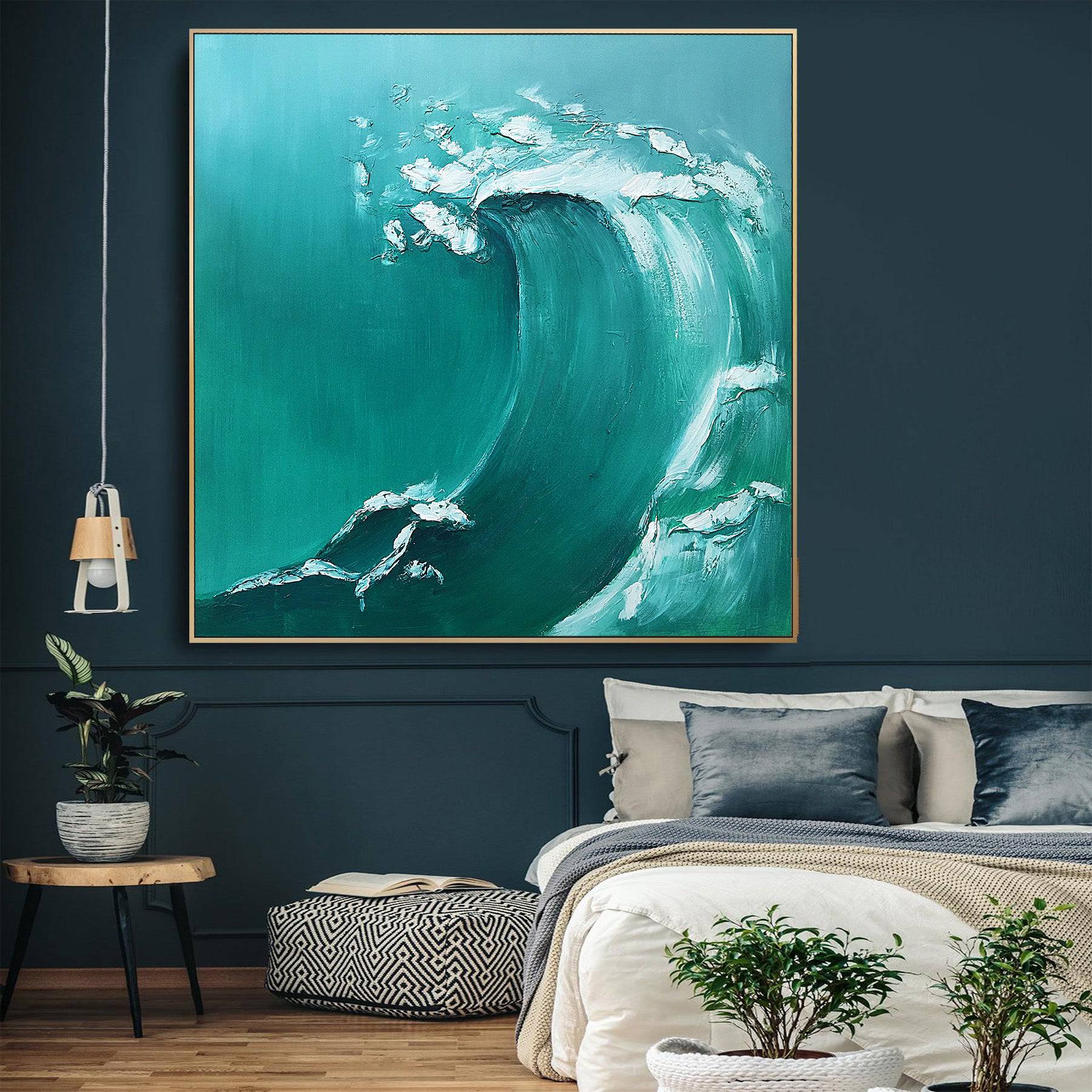 AS IS - The Big Wave Hand Painted Art Painting With 140X140 Cm Frame Soaap0012 -  DISPLAY ITEM - ebarza Furniture UAE | Shop Modern Furniture in Abu Dhabi & Dubai - مفروشات ايبازرا في الامارات | تسوق اثاث عصري وديكورات مميزة في دبي وابوظبي
