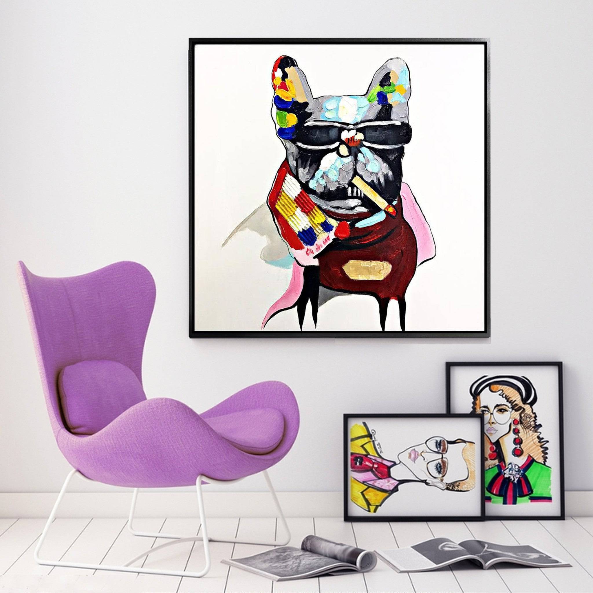 Tough Dog Hand Painted Art Painting With Frame 105X105 Cm Pnd0006 -  Paintings - ebarza Furniture UAE | Shop Modern Furniture in Abu Dhabi & Dubai - مفروشات ايبازرا في الامارات | تسوق اثاث عصري وديكورات مميزة في دبي وابوظبي