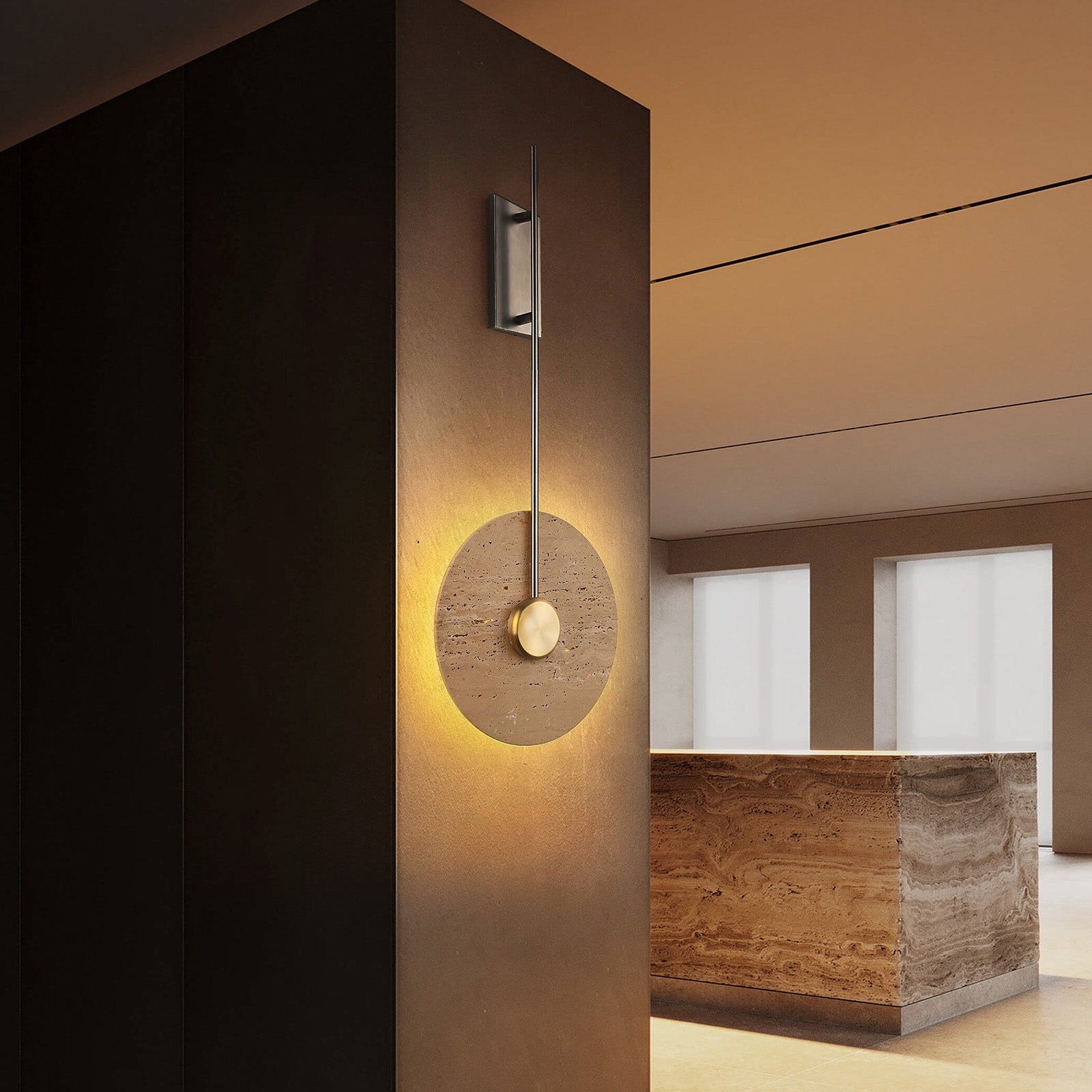 Beige Natural Travertine Marble Wall Lamp 60358w30 -  Wall Lamps - ebarza Furniture UAE | Shop Modern Furniture in Abu Dhabi & Dubai - مفروشات ايبازرا في الامارات | تسوق اثاث عصري وديكورات مميزة في دبي وابوظبي