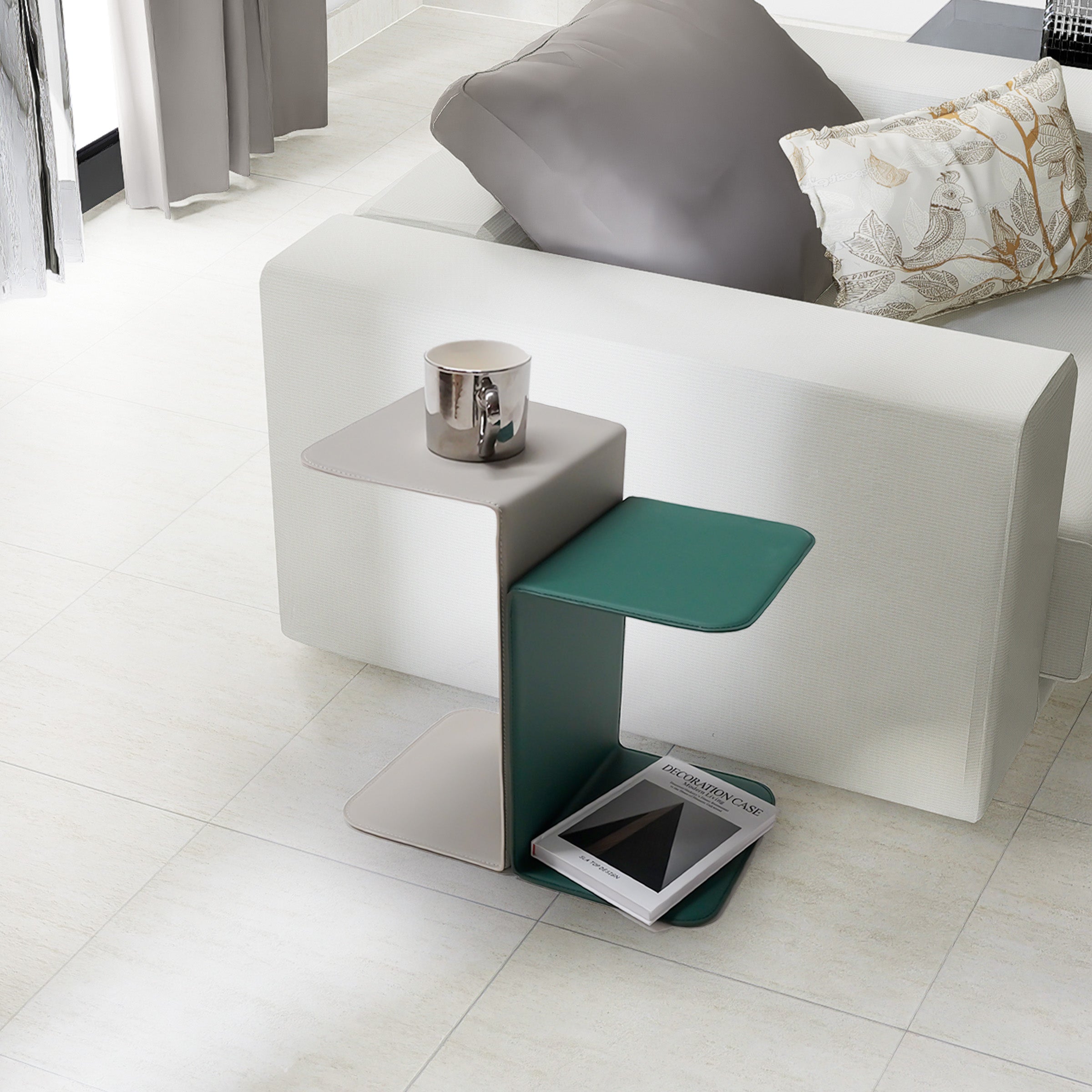 Two-Tiered Saddle Leather Side Table LT-070 -  Side Tables - ebarza Furniture UAE | Shop Modern Furniture in Abu Dhabi & Dubai - مفروشات ايبازرا في الامارات | تسوق اثاث عصري وديكورات مميزة في دبي وابوظبي