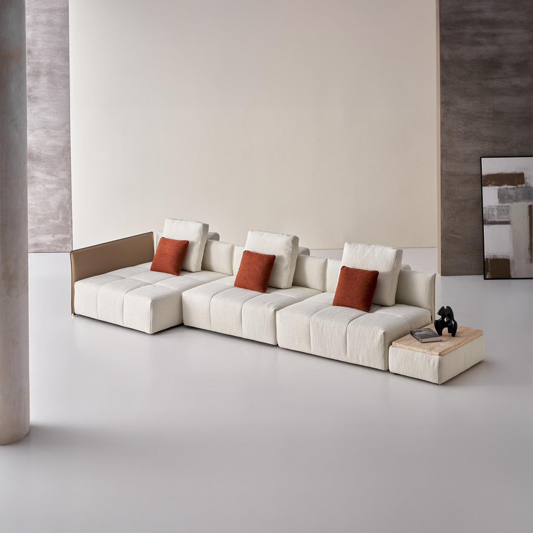 Puzzle Modular Saddle Leather Long Metal Handrail - SF080 -  Sofas - ebarza Furniture UAE | Shop Modern Furniture in Abu Dhabi & Dubai - مفروشات ايبازرا في الامارات | تسوق اثاث عصري وديكورات مميزة في دبي وابوظبي