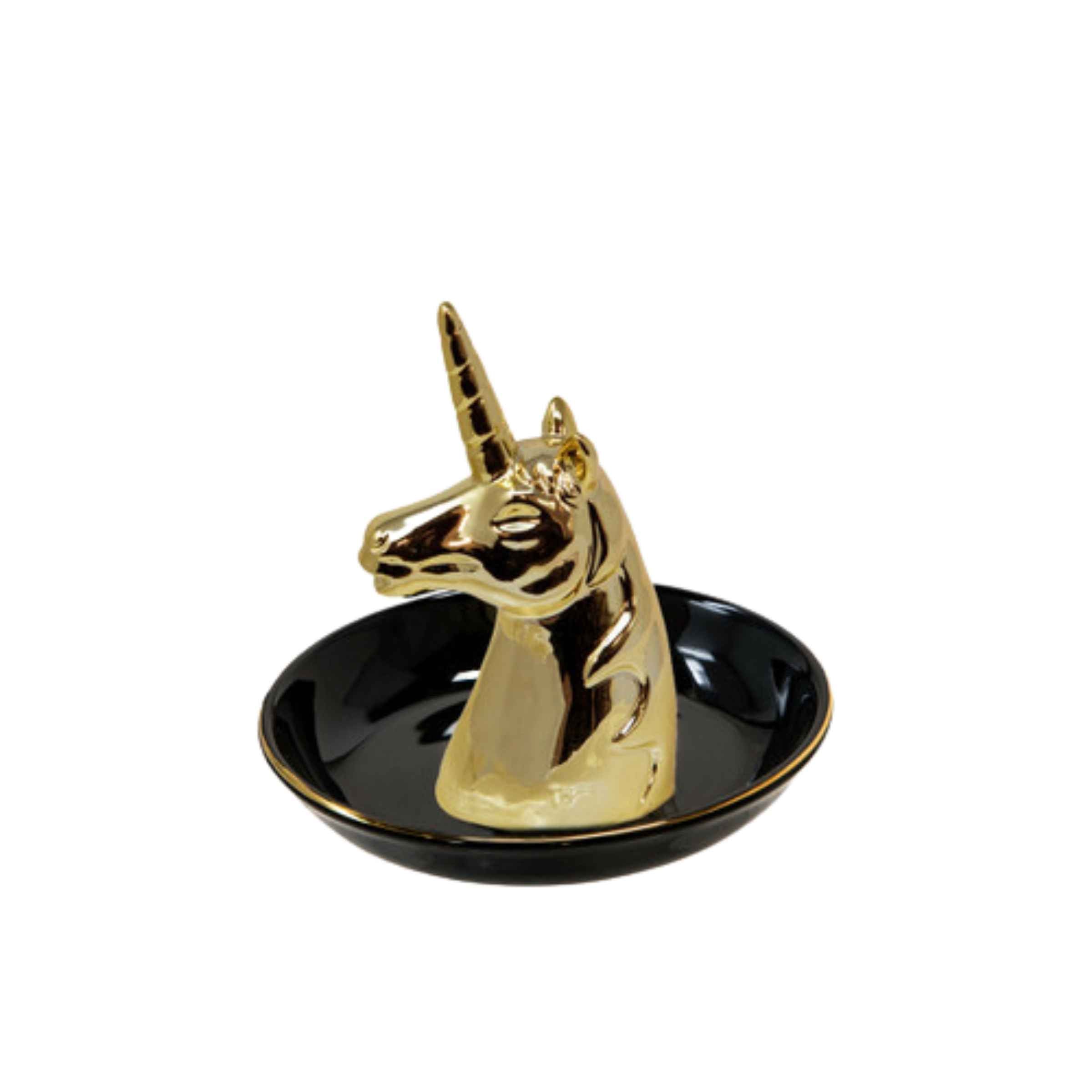 Unicorn Trinket Ceramic Tray 15  Cm - Black And Gold 12747-23 -  Home Decor Figurines - ebarza Furniture UAE | Shop Modern Furniture in Abu Dhabi & Dubai - مفروشات ايبازرا في الامارات | تسوق اثاث عصري وديكورات مميزة في دبي وابوظبي
