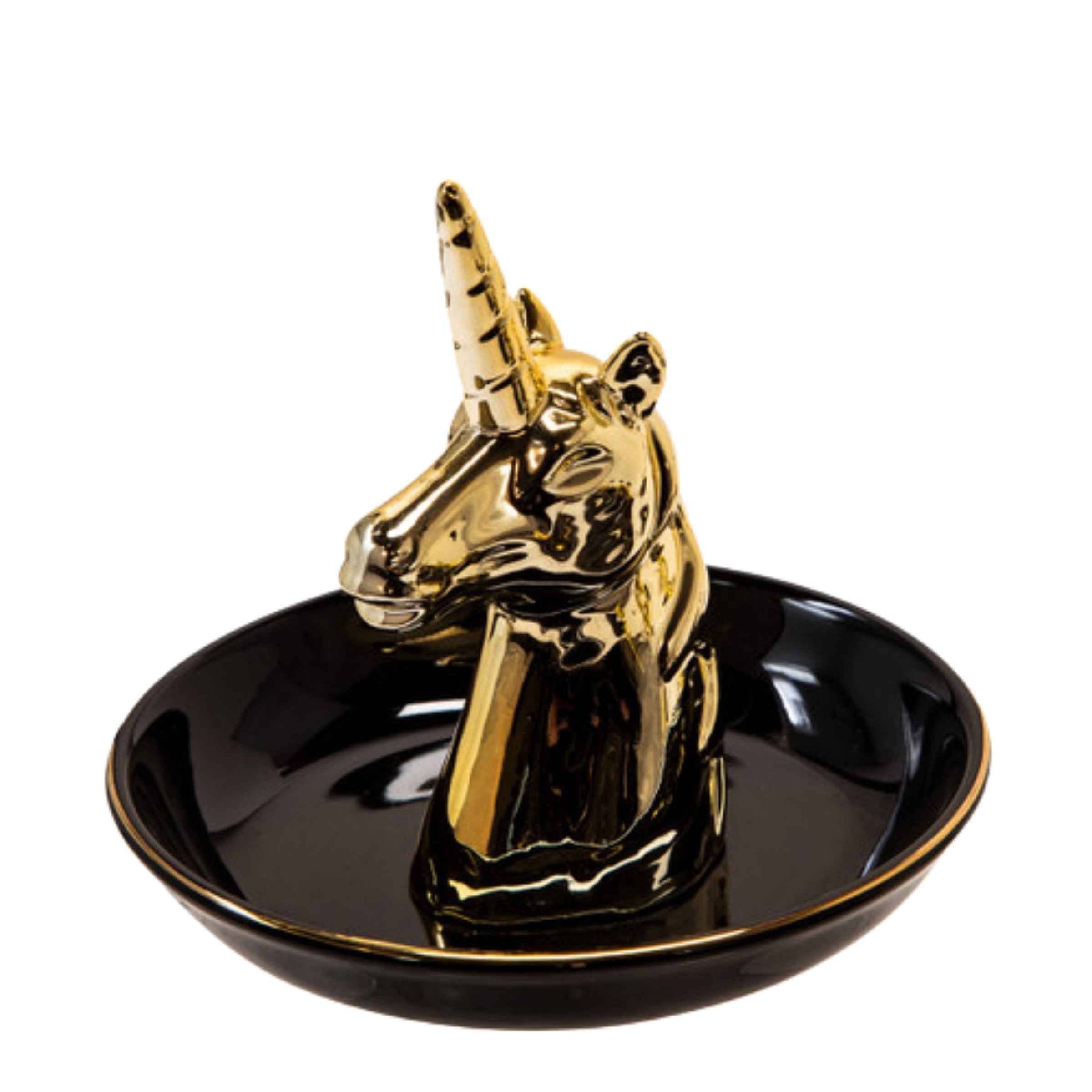 Unicorn Trinket Ceramic Tray 15  Cm - Black And Gold 12747-23 -  Home Decor Figurines - ebarza Furniture UAE | Shop Modern Furniture in Abu Dhabi & Dubai - مفروشات ايبازرا في الامارات | تسوق اثاث عصري وديكورات مميزة في دبي وابوظبي