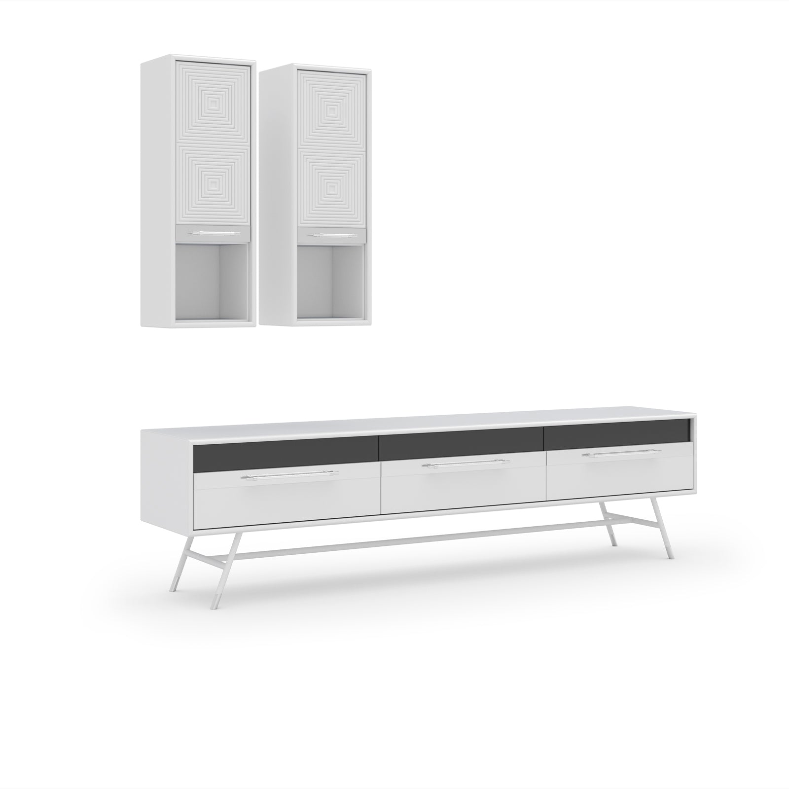 Vela White Tv Unit Vila001-White -  TV Units - ebarza Furniture UAE | Shop Modern Furniture in Abu Dhabi & Dubai - مفروشات ايبازرا في الامارات | تسوق اثاث عصري وديكورات مميزة في دبي وابوظبي
