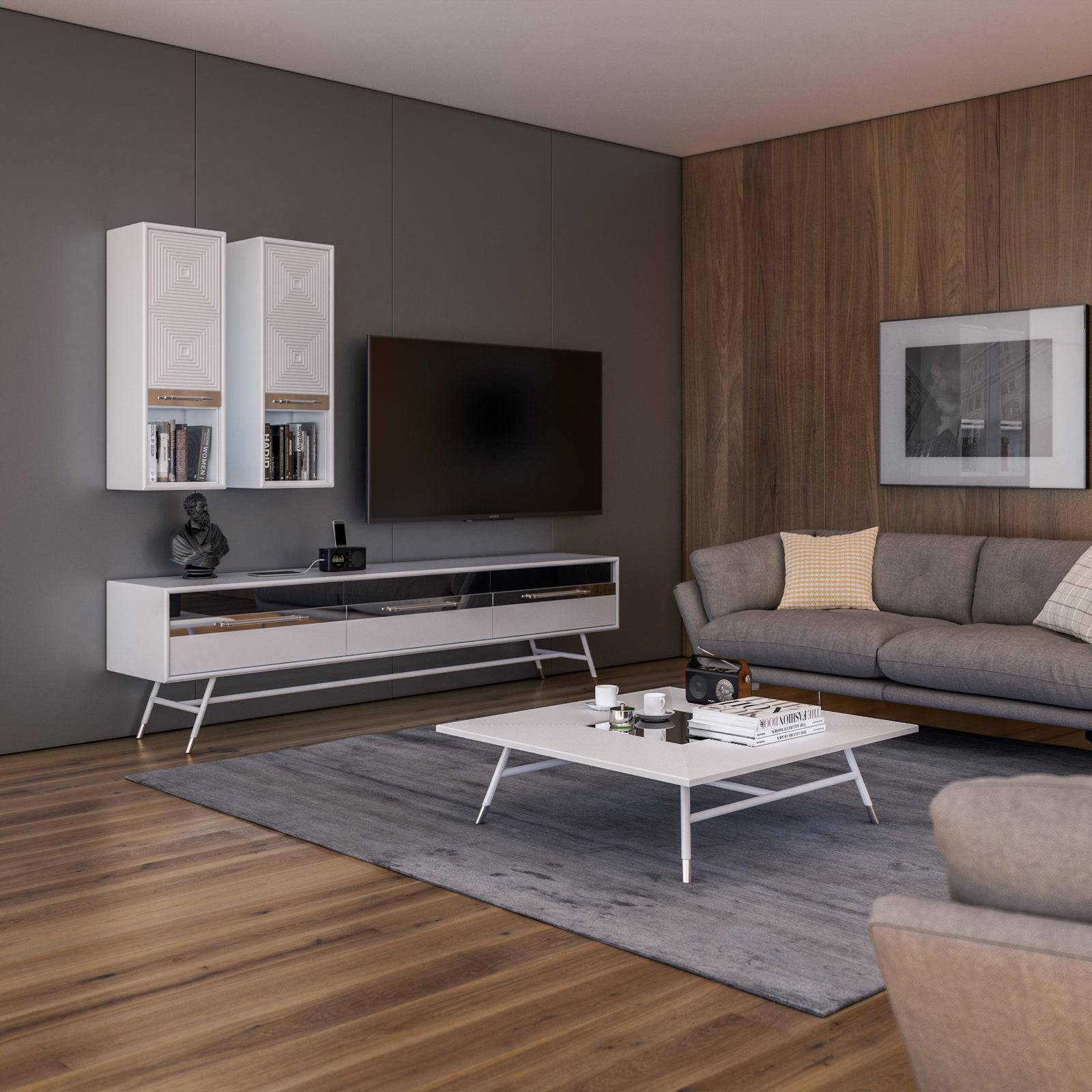 Vela White Tv Unit Vila001-White -  TV Units - ebarza Furniture UAE | Shop Modern Furniture in Abu Dhabi & Dubai - مفروشات ايبازرا في الامارات | تسوق اثاث عصري وديكورات مميزة في دبي وابوظبي