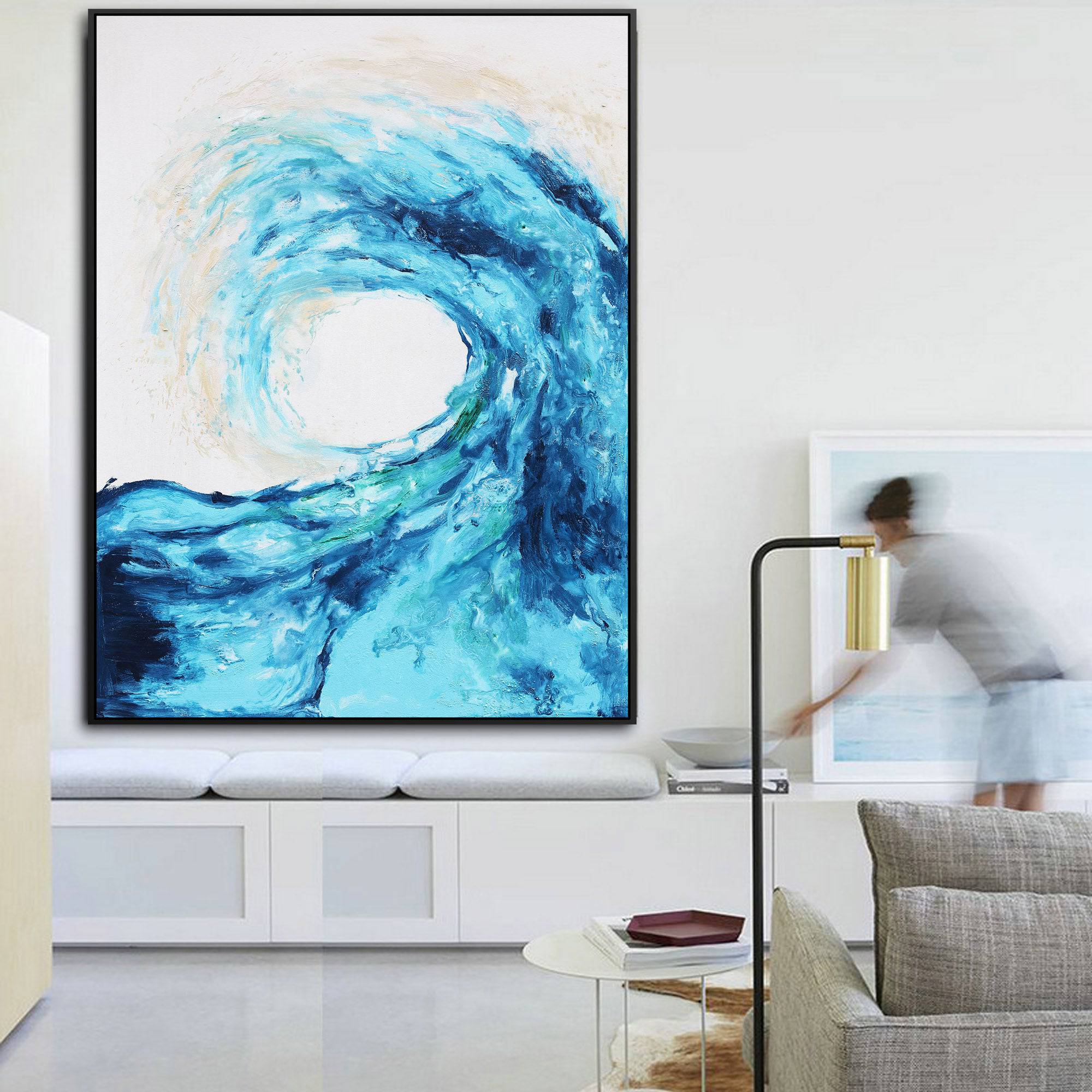 Wave Hand Painted Art Painting With Frame 130X90 Cm Soap0056 -  Paintings - ebarza Furniture UAE | Shop Modern Furniture in Abu Dhabi & Dubai - مفروشات ايبازرا في الامارات | تسوق اثاث عصري وديكورات مميزة في دبي وابوظبي