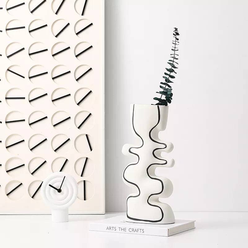 White Ceramic Vase With Black Hand Painted Detail - A Fa-D22097A -  Vases - ebarza Furniture UAE | Shop Modern Furniture in Abu Dhabi & Dubai - مفروشات ايبازرا في الامارات | تسوق اثاث عصري وديكورات مميزة في دبي وابوظبي