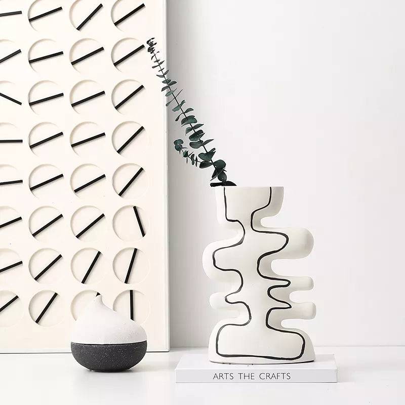 White Ceramic Vase With Black Hand Painted Detail - A Fa-D22097A -  Vases - ebarza Furniture UAE | Shop Modern Furniture in Abu Dhabi & Dubai - مفروشات ايبازرا في الامارات | تسوق اثاث عصري وديكورات مميزة في دبي وابوظبي