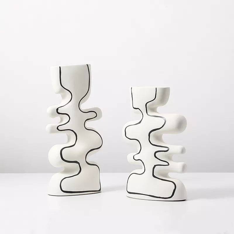 White Ceramic Vase With Black Hand Painted Detail - A Fa-D22097A -  Vases - ebarza Furniture UAE | Shop Modern Furniture in Abu Dhabi & Dubai - مفروشات ايبازرا في الامارات | تسوق اثاث عصري وديكورات مميزة في دبي وابوظبي