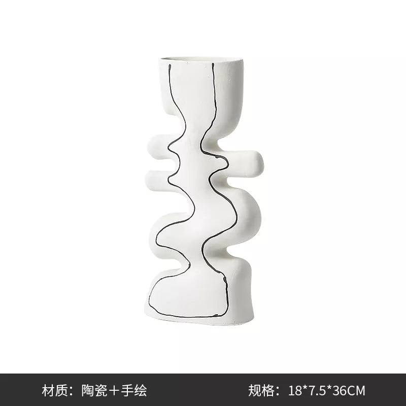 White Ceramic Vase With Black Hand Painted Detail - A Fa-D22097A -  Vases - ebarza Furniture UAE | Shop Modern Furniture in Abu Dhabi & Dubai - مفروشات ايبازرا في الامارات | تسوق اثاث عصري وديكورات مميزة في دبي وابوظبي