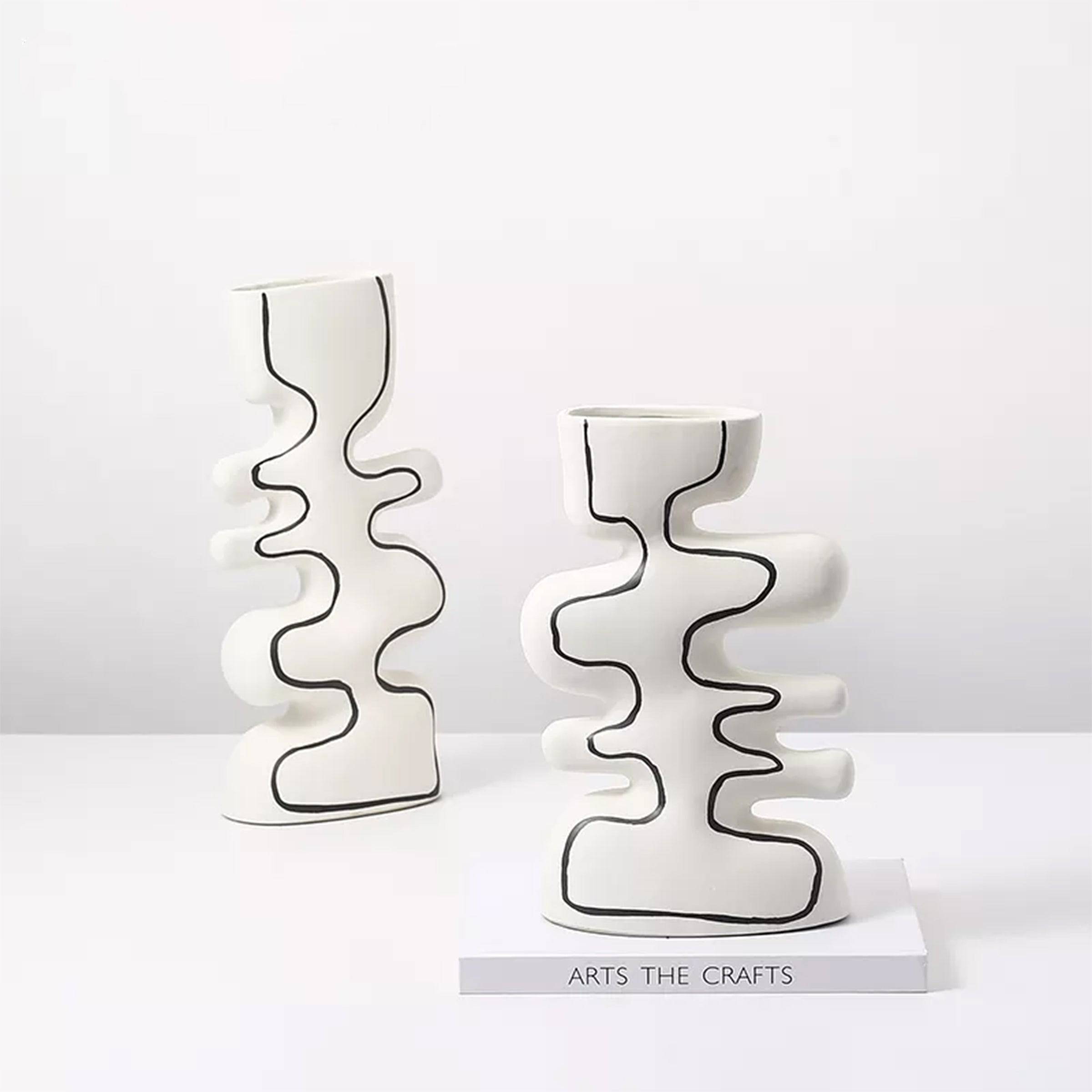 White Ceramic Vase With Black Hand Painted Detail - A Fa-D22097A -  Vases - ebarza Furniture UAE | Shop Modern Furniture in Abu Dhabi & Dubai - مفروشات ايبازرا في الامارات | تسوق اثاث عصري وديكورات مميزة في دبي وابوظبي