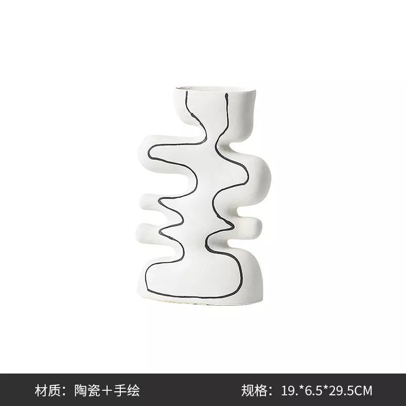 White Ceramic Vase With Black Hand Painted Detail-B Fa-D22097B -  Vases - ebarza Furniture UAE | Shop Modern Furniture in Abu Dhabi & Dubai - مفروشات ايبازرا في الامارات | تسوق اثاث عصري وديكورات مميزة في دبي وابوظبي