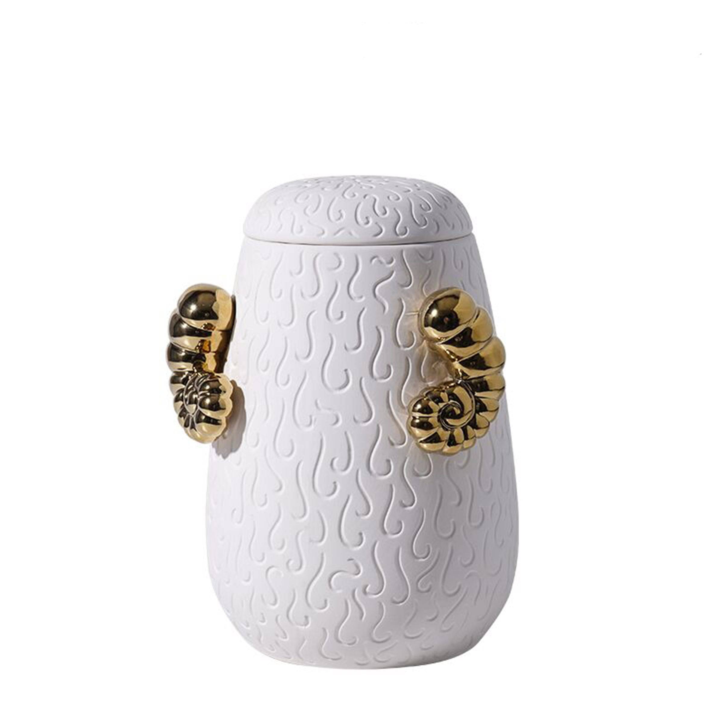 White Double Ear Decorative  Jar -A Fa-D21076A -  Vases - ebarza Furniture UAE | Shop Modern Furniture in Abu Dhabi & Dubai - مفروشات ايبازرا في الامارات | تسوق اثاث عصري وديكورات مميزة في دبي وابوظبي