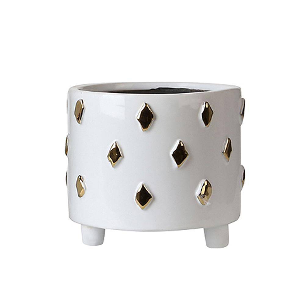 White & Golden Ceramic Bowl-B Fa-D2048B -  Planter Boxes - ebarza Furniture UAE | Shop Modern Furniture in Abu Dhabi & Dubai - مفروشات ايبازرا في الامارات | تسوق اثاث عصري وديكورات مميزة في دبي وابوظبي