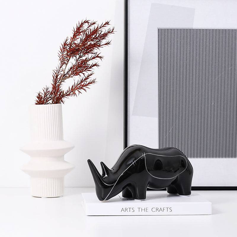 White Hand Painted Rhino Ornament-B Fa-D21084B -  Home Decor Figurines - ebarza Furniture UAE | Shop Modern Furniture in Abu Dhabi & Dubai - مفروشات ايبازرا في الامارات | تسوق اثاث عصري وديكورات مميزة في دبي وابوظبي