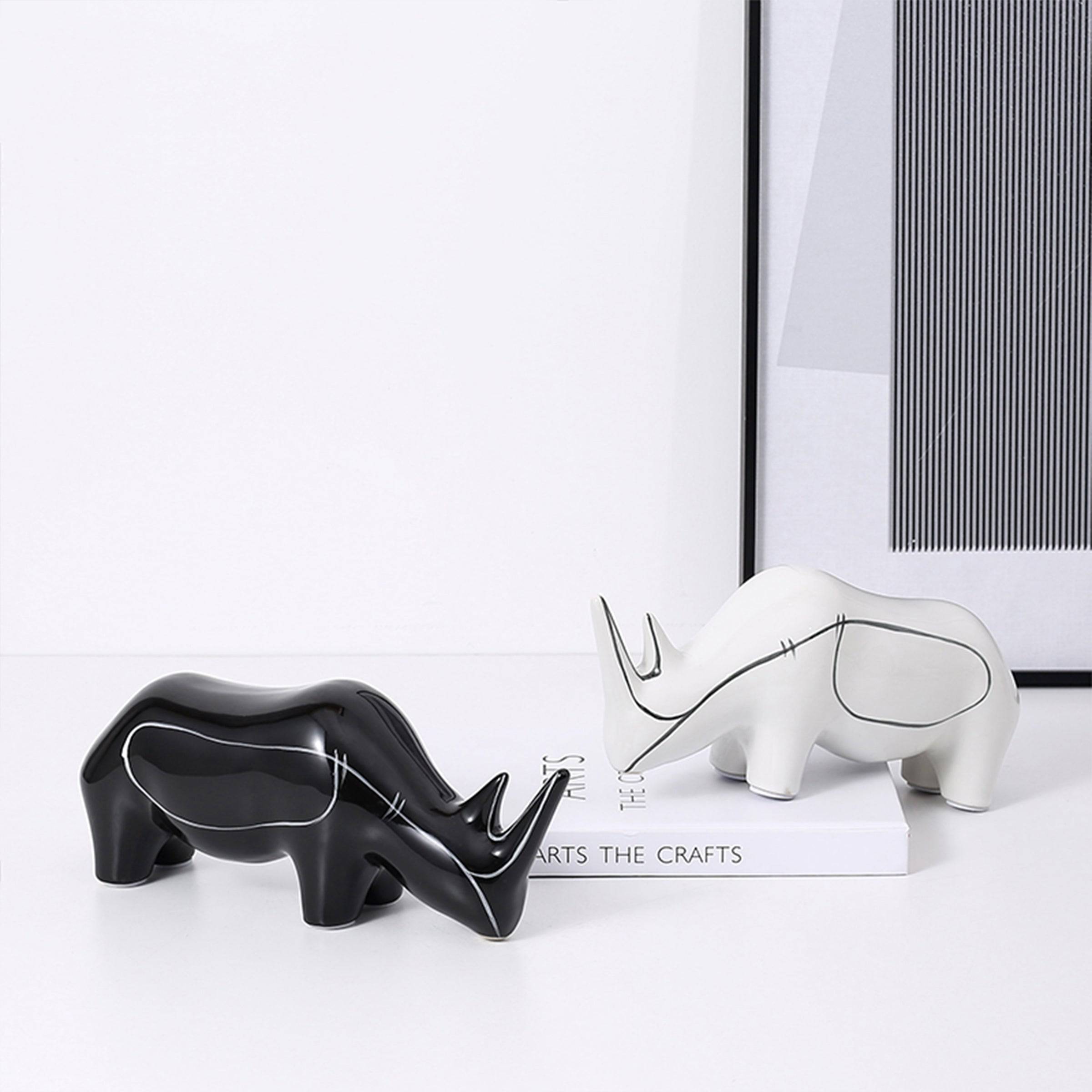 White Hand Painted Rhino Ornament-B Fa-D21084B -  Home Decor Figurines - ebarza Furniture UAE | Shop Modern Furniture in Abu Dhabi & Dubai - مفروشات ايبازرا في الامارات | تسوق اثاث عصري وديكورات مميزة في دبي وابوظبي