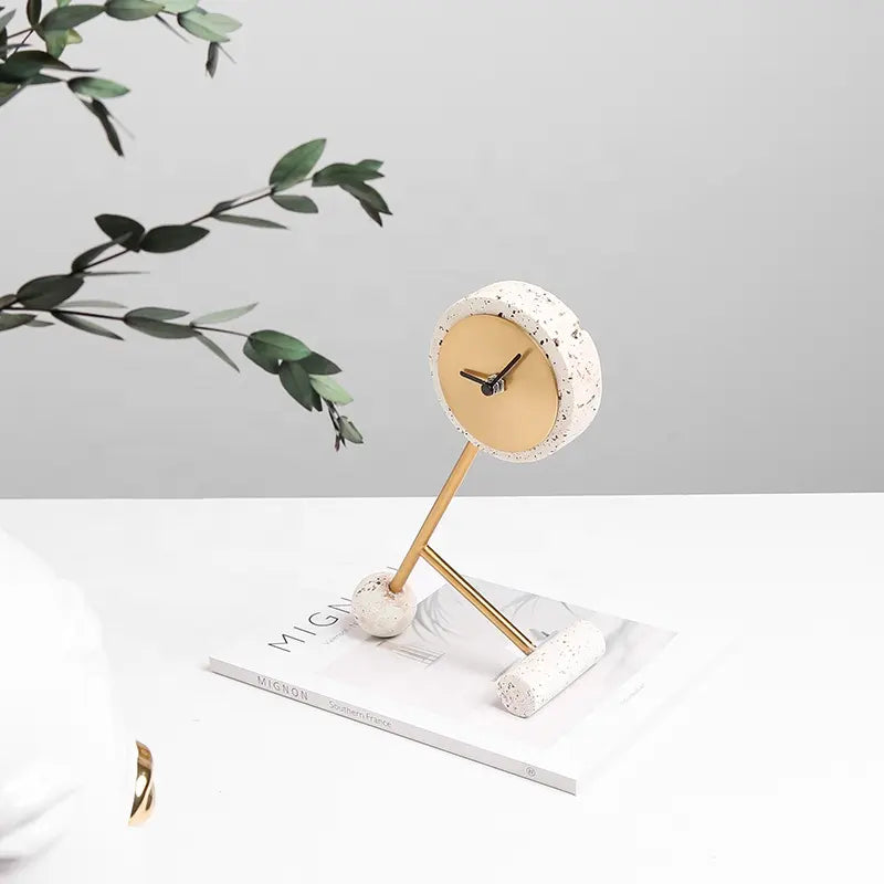 White Resin Clock With Gold Face FB-W22015A -  Clocks - ebarza Furniture UAE | Shop Modern Furniture in Abu Dhabi & Dubai - مفروشات ايبازرا في الامارات | تسوق اثاث عصري وديكورات مميزة في دبي وابوظبي