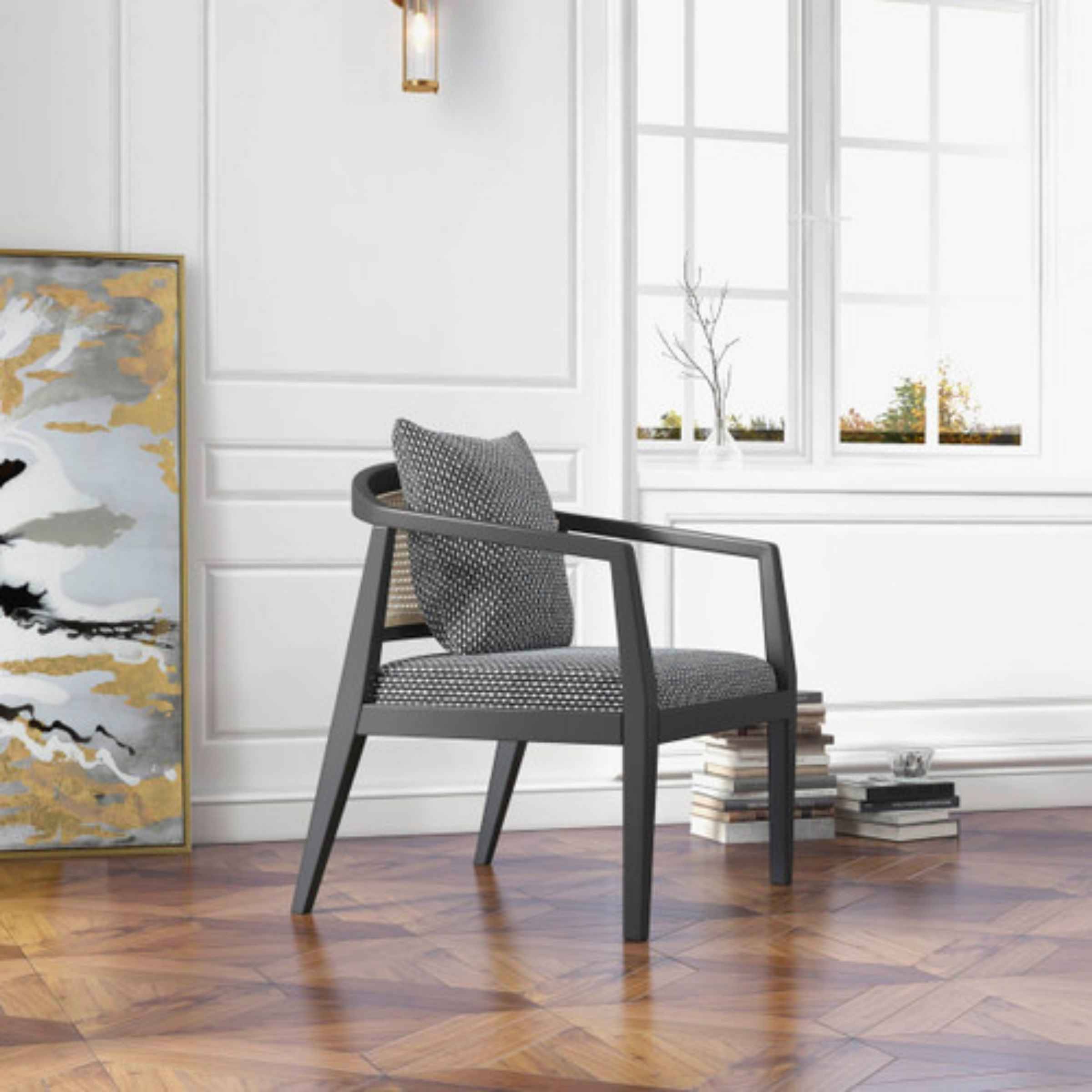 Woven Back Wooden Textured Black Accent Chair - Black 16897 -  Armchairs - ebarza Furniture UAE | Shop Modern Furniture in Abu Dhabi & Dubai - مفروشات ايبازرا في الامارات | تسوق اثاث عصري وديكورات مميزة في دبي وابوظبي