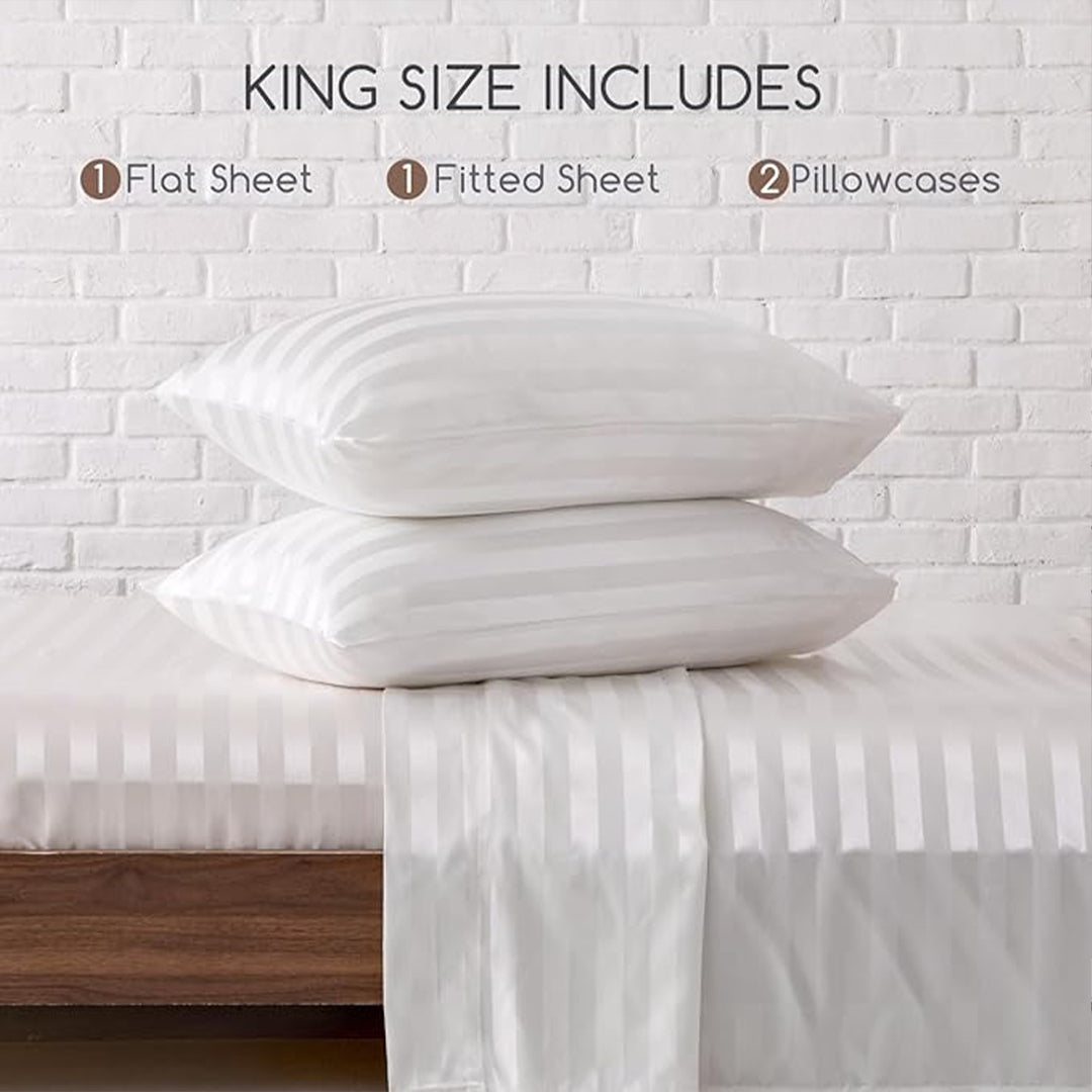 White Natural Bamboo Double Bedding Set  - SRK 240TC -  Bedding - ebarza Furniture UAE | Shop Modern Furniture in Abu Dhabi & Dubai - مفروشات ايبازرا في الامارات | تسوق اثاث عصري وديكورات مميزة في دبي وابوظبي