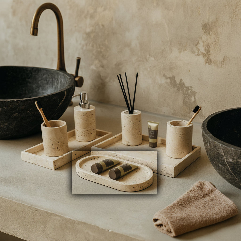 Yellow Travertine Oval Small Tray OHA834 -  Trays - ebarza Furniture UAE | Shop Modern Furniture in Abu Dhabi & Dubai - مفروشات ايبازرا في الامارات | تسوق اثاث عصري وديكورات مميزة في دبي وابوظبي