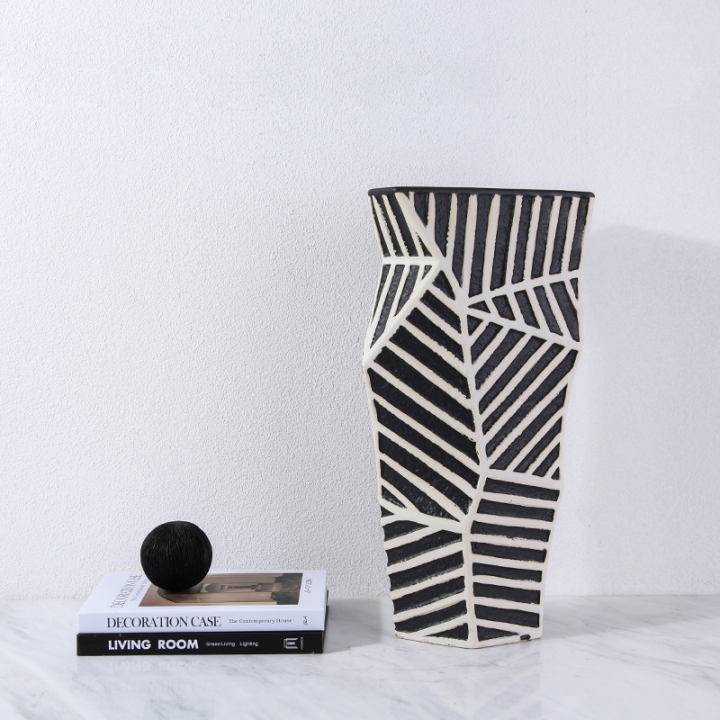 Zebra Hand Grinding Vase -B Fa-D21045B -  Vases - ebarza Furniture UAE | Shop Modern Furniture in Abu Dhabi & Dubai - مفروشات ايبازرا في الامارات | تسوق اثاث عصري وديكورات مميزة في دبي وابوظبي