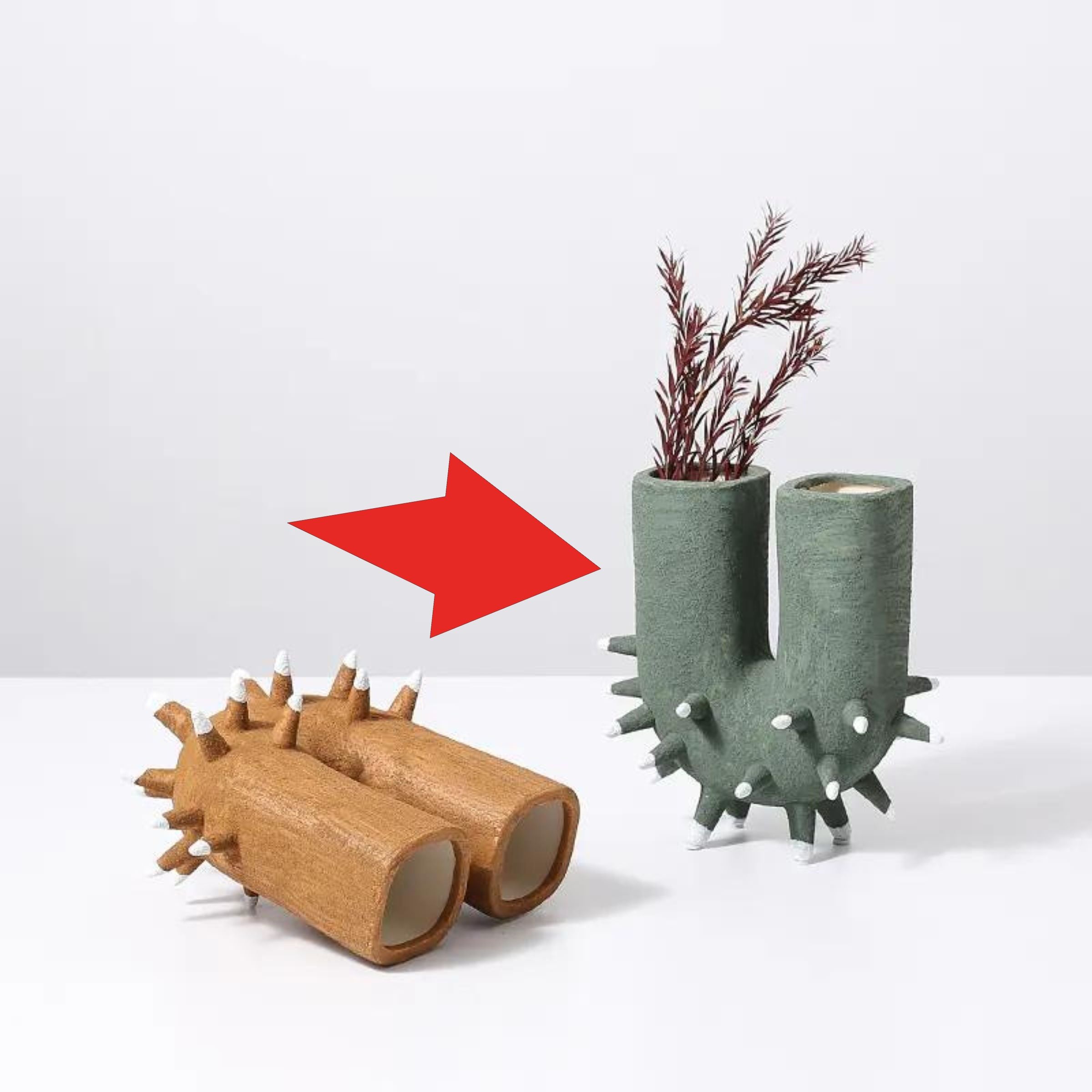 Green Ceramic Curve Vase With Spikes Fd-D22068B -  Vases - ebarza Furniture UAE | Shop Modern Furniture in Abu Dhabi & Dubai - مفروشات ايبازرا في الامارات | تسوق اثاث عصري وديكورات مميزة في دبي وابوظبي