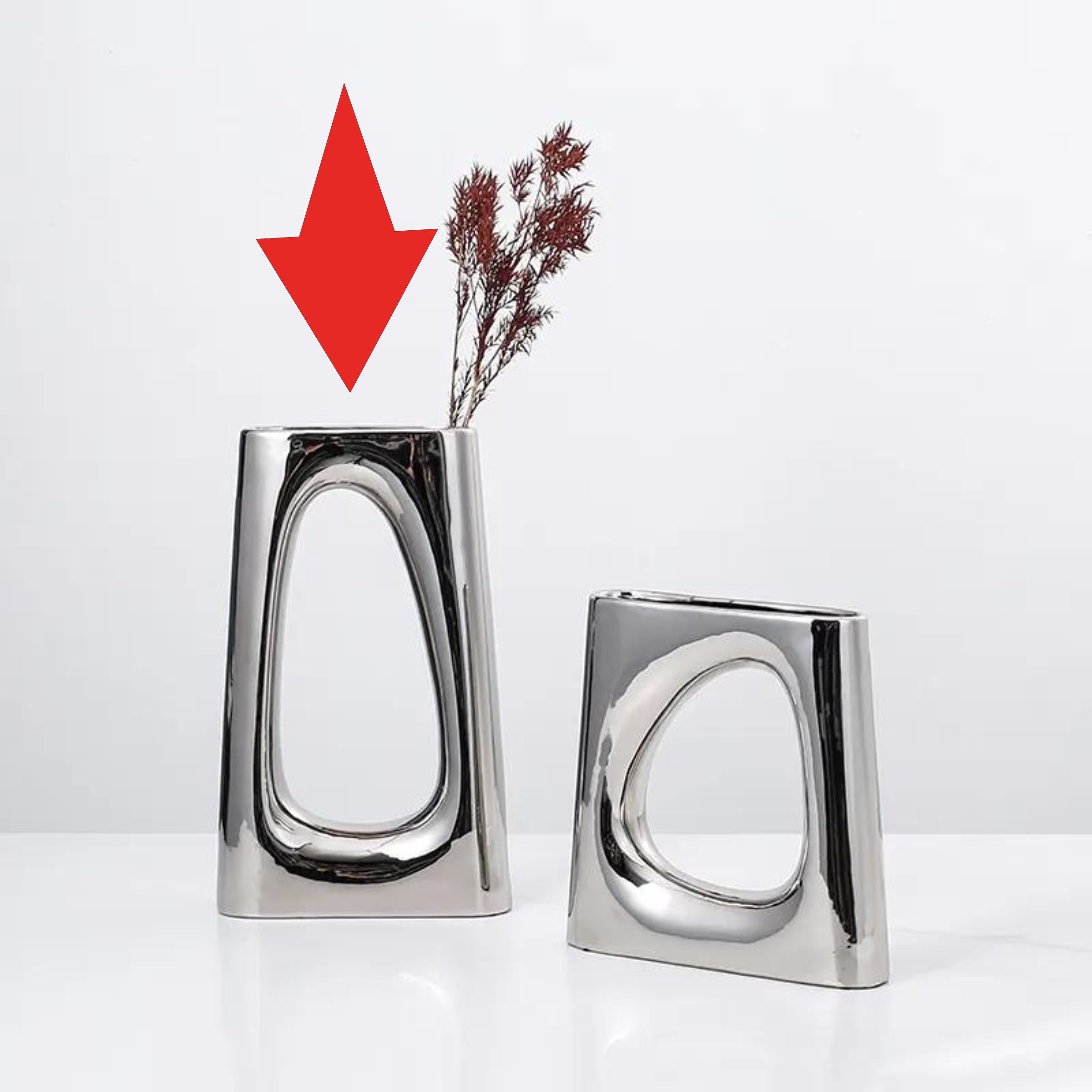 Silver Ceramic Vase - Tall Fa-D22070A -  Vases - ebarza Furniture UAE | Shop Modern Furniture in Abu Dhabi & Dubai - مفروشات ايبازرا في الامارات | تسوق اثاث عصري وديكورات مميزة في دبي وابوظبي
