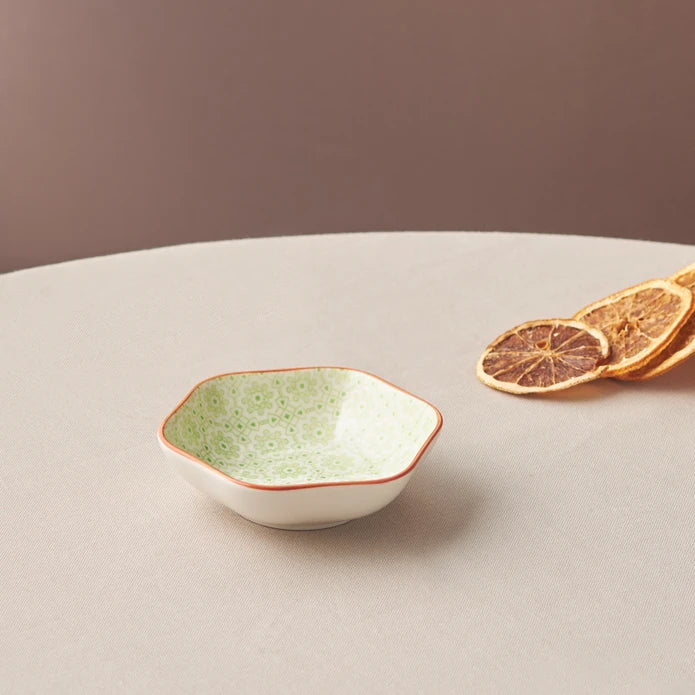 Karaca Floral Green Hexagon Snack Plate 10 cm 153.03.08.2987 -  Bowls - ebarza Furniture UAE | Shop Modern Furniture in Abu Dhabi & Dubai - مفروشات ايبازرا في الامارات | تسوق اثاث عصري وديكورات مميزة في دبي وابوظبي