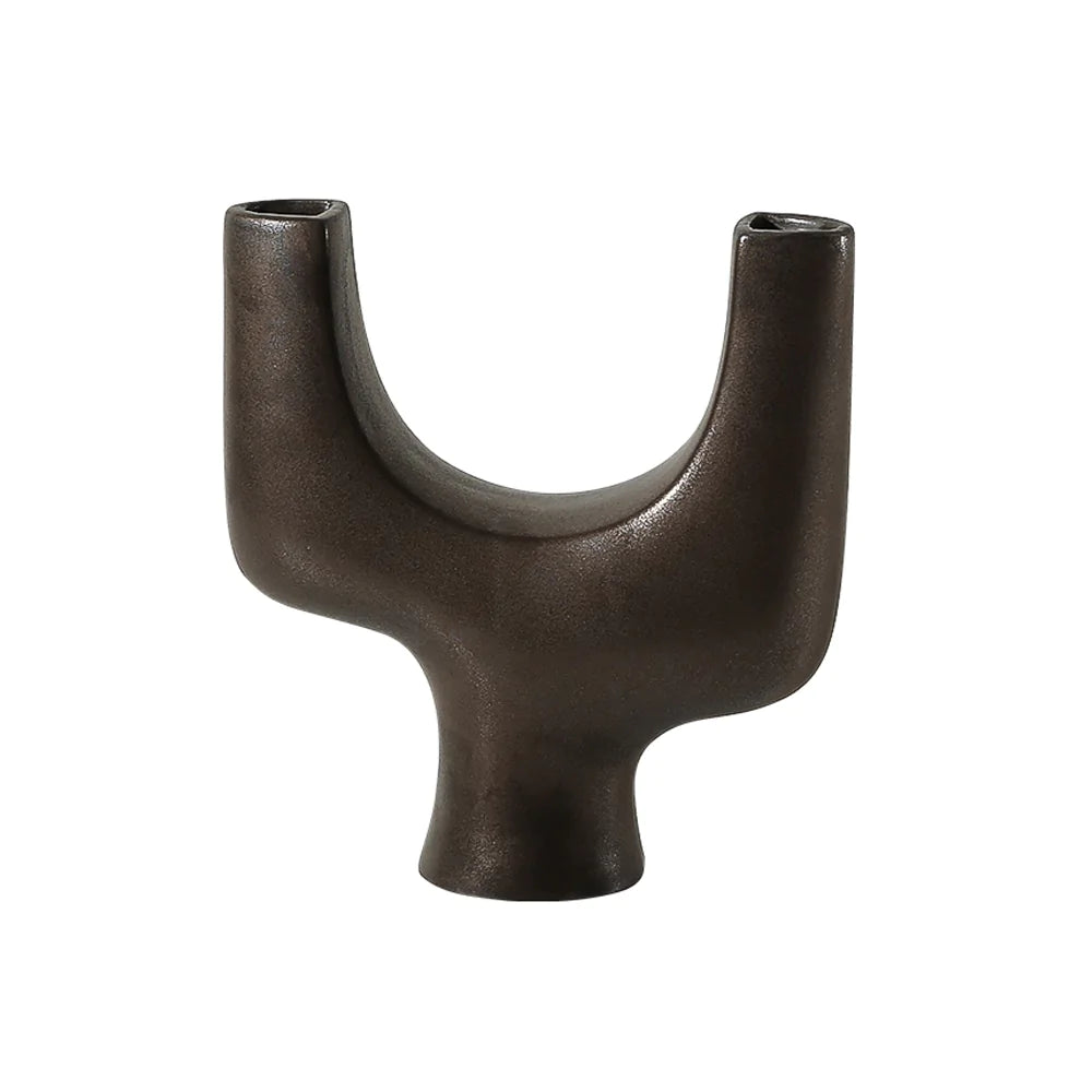 Oxidized Brown Ceramic Abstract Vase Fd-D22059 -  Vases - ebarza Furniture UAE | Shop Modern Furniture in Abu Dhabi & Dubai - مفروشات ايبازرا في الامارات | تسوق اثاث عصري وديكورات مميزة في دبي وابوظبي