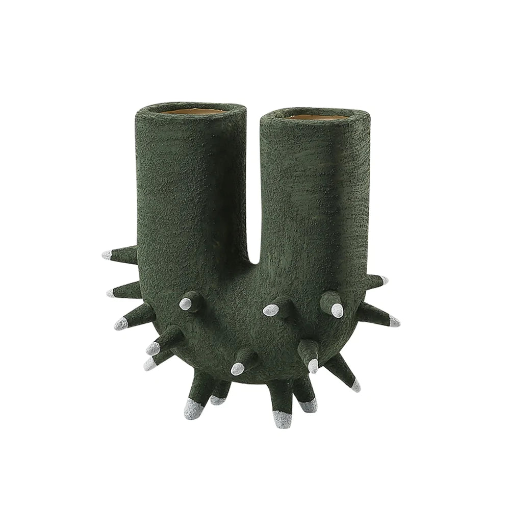 Green Ceramic Curve Vase With Spikes Fd-D22068B -  Vases - ebarza Furniture UAE | Shop Modern Furniture in Abu Dhabi & Dubai - مفروشات ايبازرا في الامارات | تسوق اثاث عصري وديكورات مميزة في دبي وابوظبي