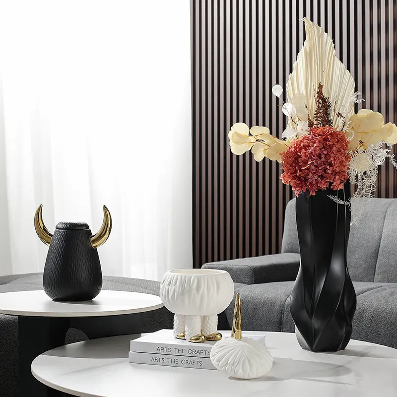 Long Mouth Decorative Pot White-A Fa-D21077A -  Vases - ebarza Furniture UAE | Shop Modern Furniture in Abu Dhabi & Dubai - مفروشات ايبازرا في الامارات | تسوق اثاث عصري وديكورات مميزة في دبي وابوظبي