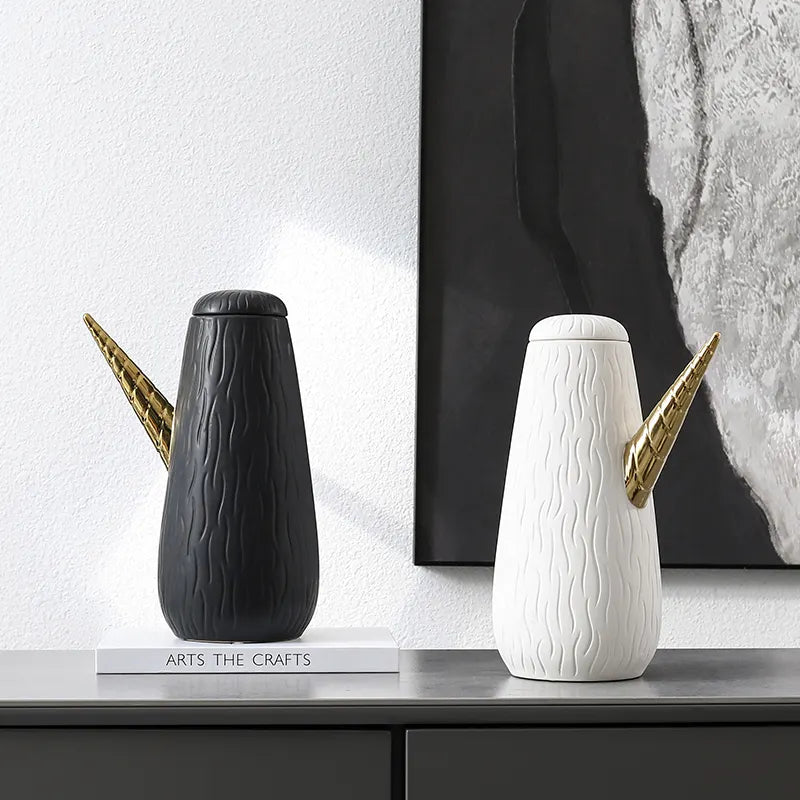 Long Mouth Decorative Pot White-A Fa-D21077A -  Vases - ebarza Furniture UAE | Shop Modern Furniture in Abu Dhabi & Dubai - مفروشات ايبازرا في الامارات | تسوق اثاث عصري وديكورات مميزة في دبي وابوظبي