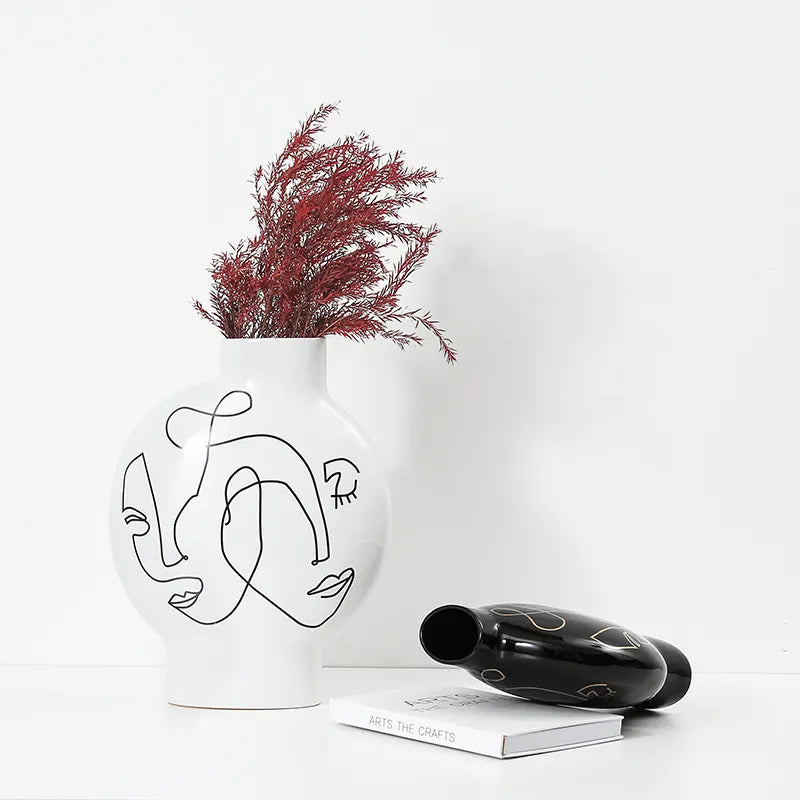 Black Hand Painted Vase-A Fa-D21103A -  Vases - ebarza Furniture UAE | Shop Modern Furniture in Abu Dhabi & Dubai - مفروشات ايبازرا في الامارات | تسوق اثاث عصري وديكورات مميزة في دبي وابوظبي