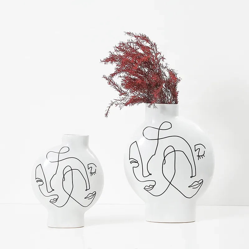 White Hand Painted Vase-A Fa-D21102A -  Vases - ebarza Furniture UAE | Shop Modern Furniture in Abu Dhabi & Dubai - مفروشات ايبازرا في الامارات | تسوق اثاث عصري وديكورات مميزة في دبي وابوظبي
