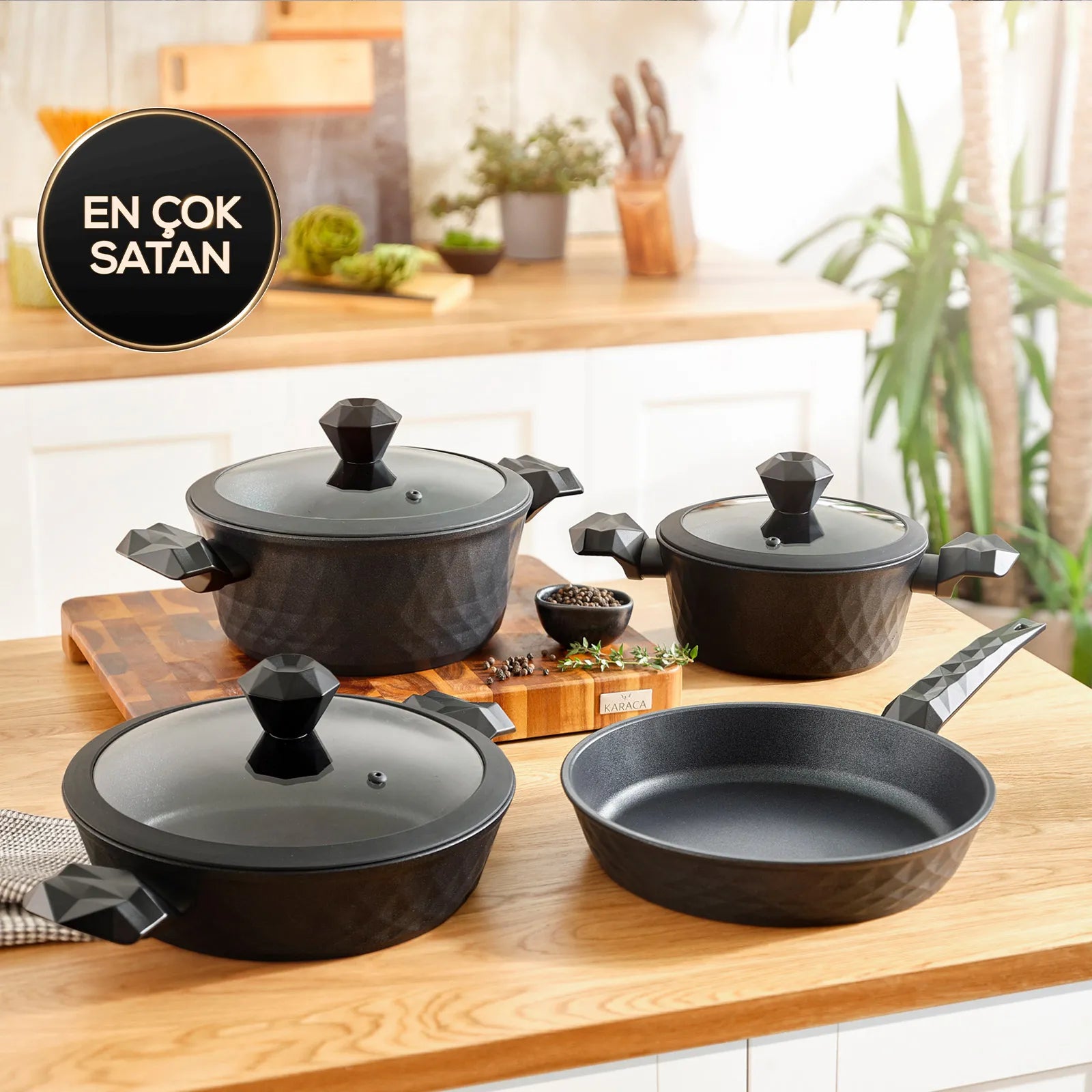 Karaca Bio Diamond Antibacterial 7 Piece Cookware Set With Handle And Induction Base 153.03.08.0429 -  Cookware Sets - ebarza Furniture UAE | Shop Modern Furniture in Abu Dhabi & Dubai - مفروشات ايبازرا في الامارات | تسوق اثاث عصري وديكورات مميزة في دبي وابوظبي