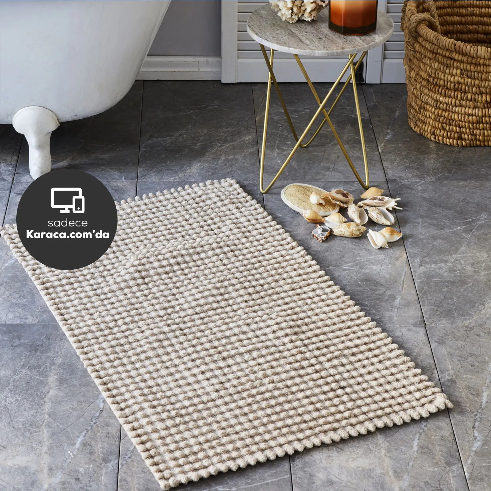 Karaca Nautica Home Elvia 100% Cotton Beige Bath Mat 180.01.01.0331 -  Bath Mats - ebarza Furniture UAE | Shop Modern Furniture in Abu Dhabi & Dubai - مفروشات ايبازرا في الامارات | تسوق اثاث عصري وديكورات مميزة في دبي وابوظبي