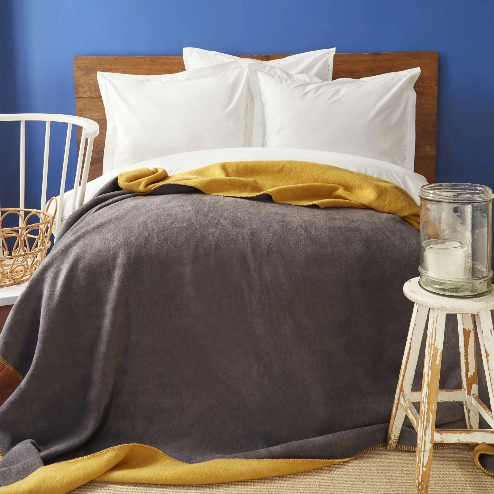 Karaca Nautica Home Jetty Mustard Anthracite Double Sided Single Cotton Blanket 180.01.01.0446 -  Blankets - ebarza Furniture UAE | Shop Modern Furniture in Abu Dhabi & Dubai - مفروشات ايبازرا في الامارات | تسوق اثاث عصري وديكورات مميزة في دبي وابوظبي