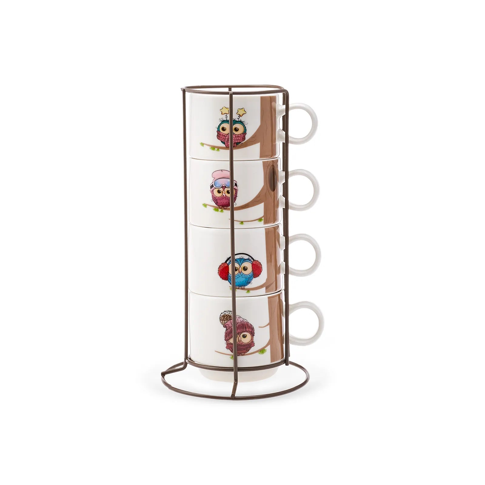 Karaca Owl 4 Pcs Mug With Stand 160 Ml 153.03.06.5922 -  Mugs - ebarza Furniture UAE | Shop Modern Furniture in Abu Dhabi & Dubai - مفروشات ايبازرا في الامارات | تسوق اثاث عصري وديكورات مميزة في دبي وابوظبي