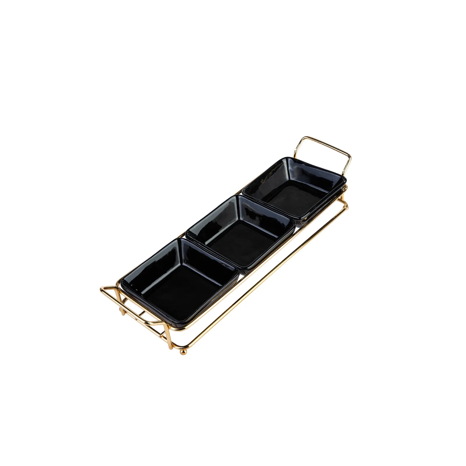 Karaca Sarah 3-Piece Gold-Black Plate Treats 153.20.01.0180 -  Trays - ebarza Furniture UAE | Shop Modern Furniture in Abu Dhabi & Dubai - مفروشات ايبازرا في الامارات | تسوق اثاث عصري وديكورات مميزة في دبي وابوظبي